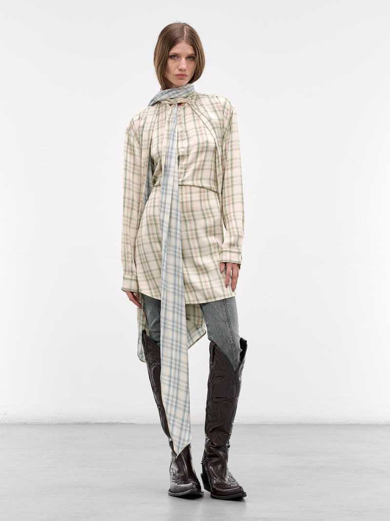 Check Layered Tunic Scarf Dress (RW-WN-DRES000008-GREEN-BLUE)