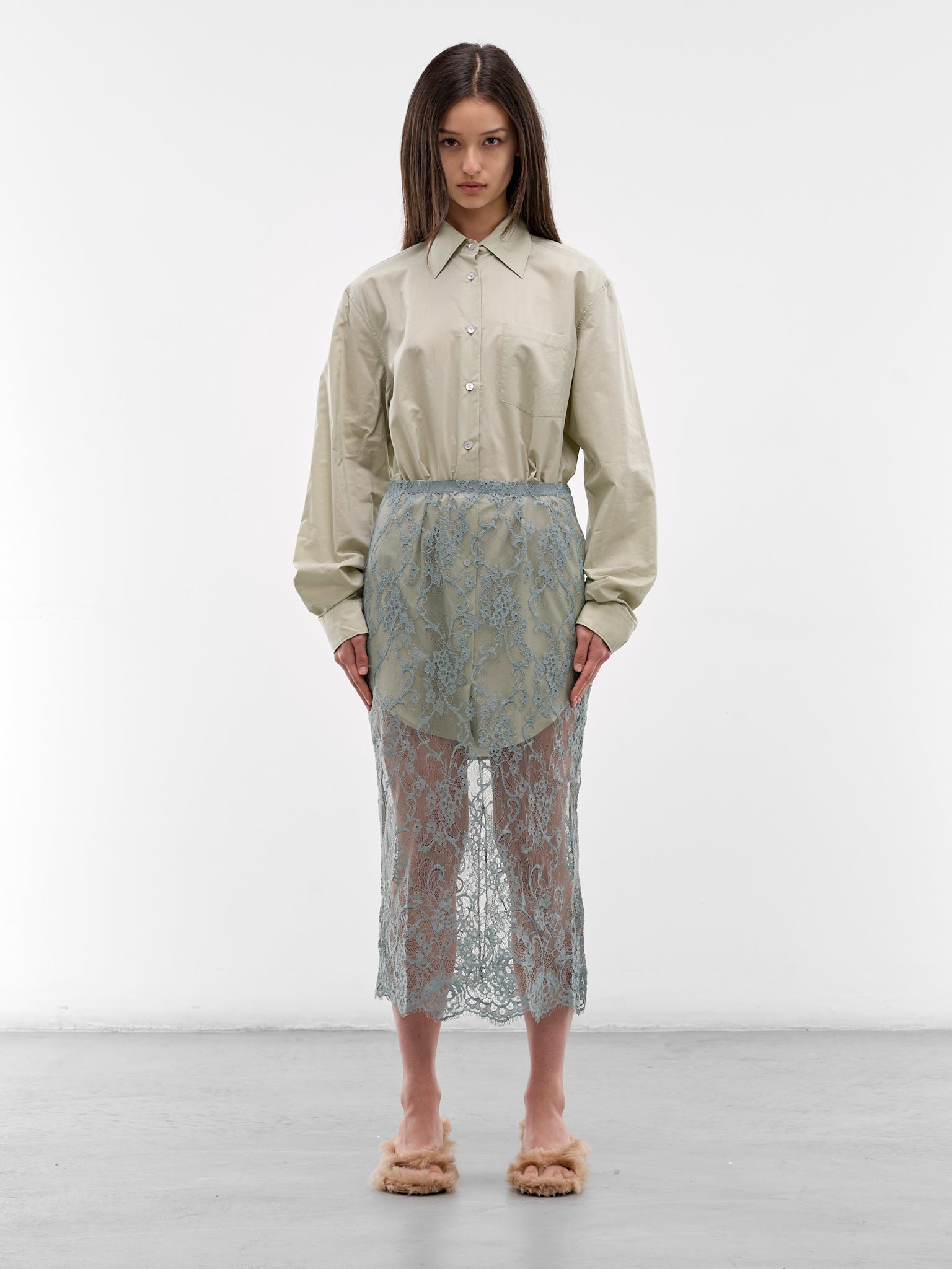 Layered Hybrid Shirt Lace Dress (RW-WN-DRES000013-EUCALYPTUS-GR)