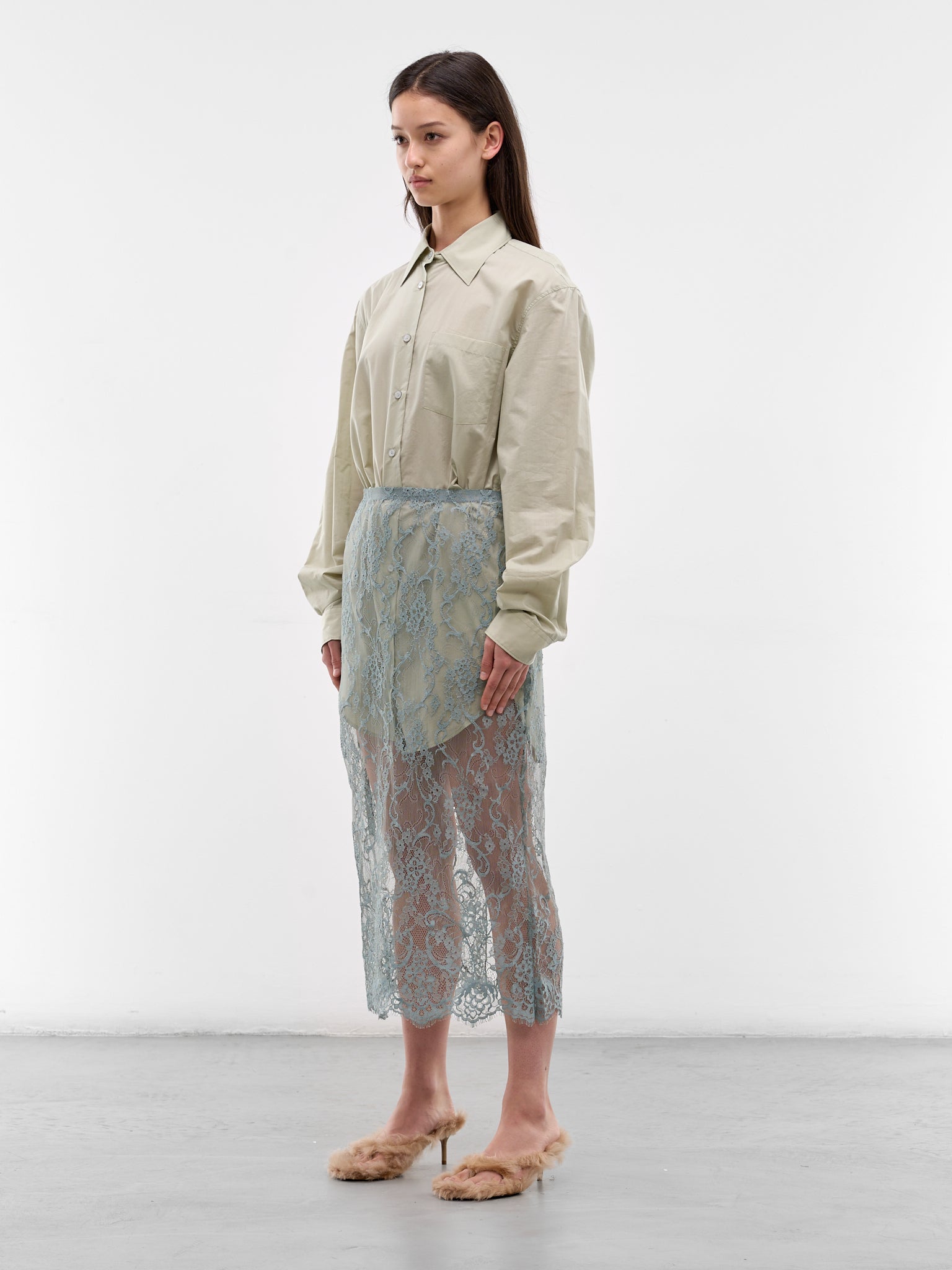 Layered Hybrid Shirt Lace Dress (RW-WN-DRES000013-EUCALYPTUS-GR)