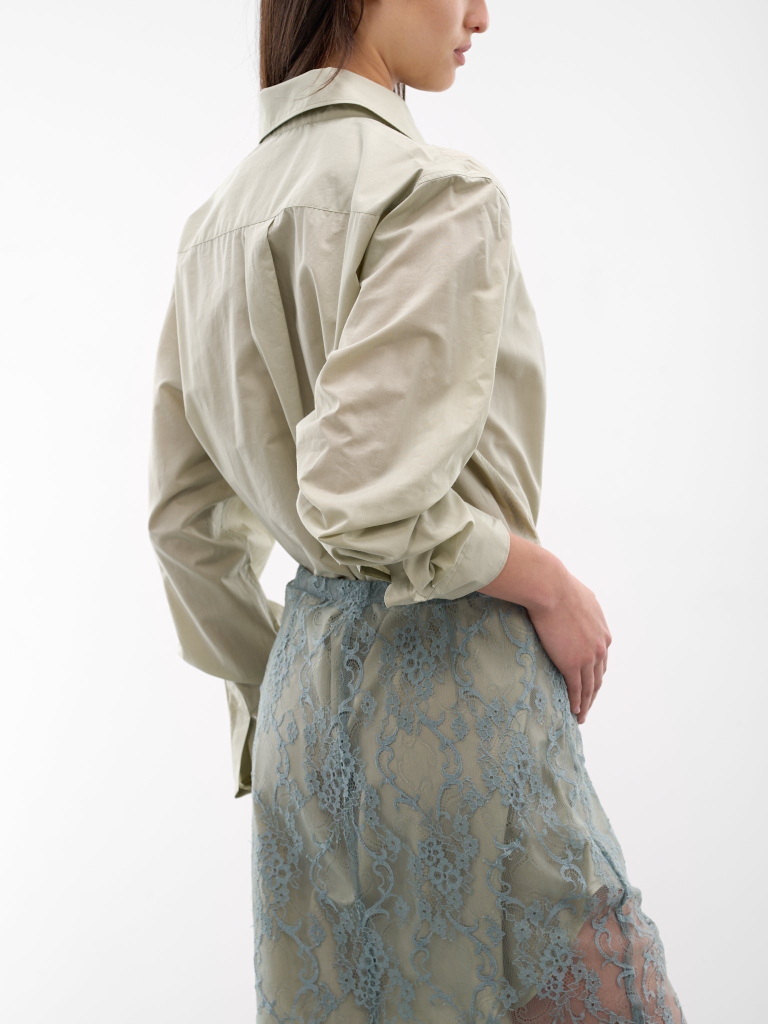 Layered Hybrid Shirt Lace Dress (RW-WN-DRES000013-EUCALYPTUS-GR)