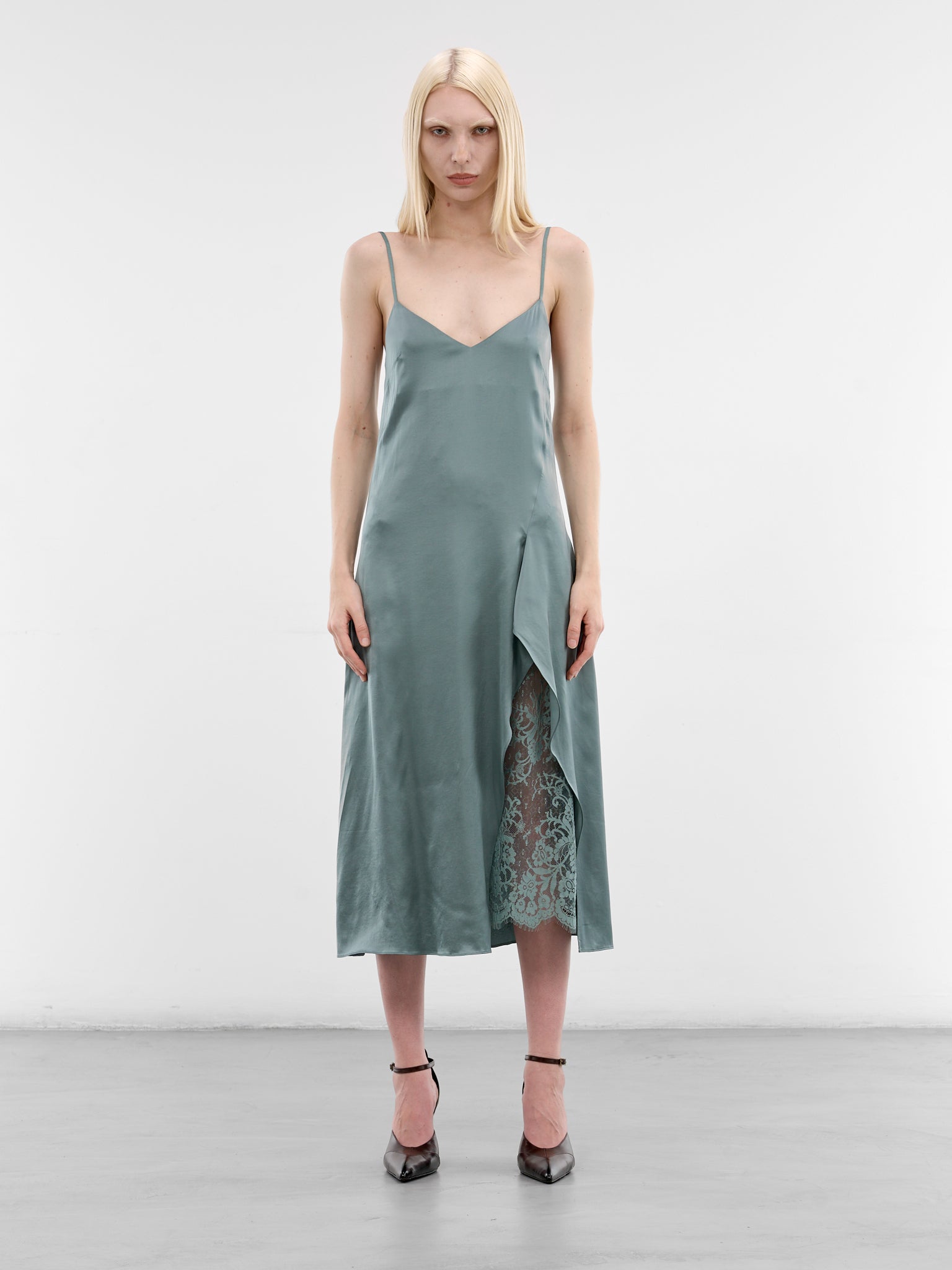 Green Lace Panel Midi Dress (RW-WN-DRES000022-SAGE-GREEN)