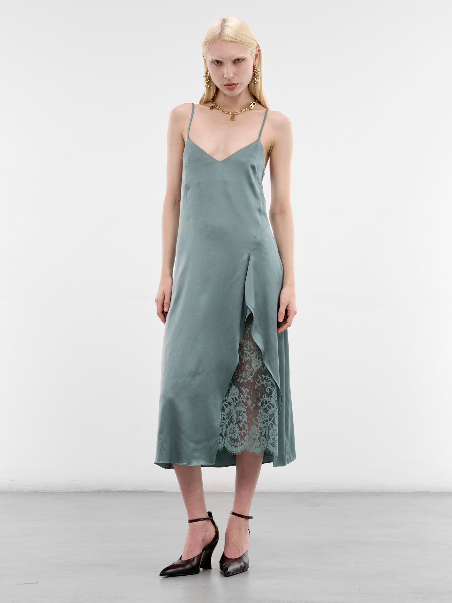 Green Lace Panel Midi Dress (RW-WN-DRES000022-SAGE-GREEN)