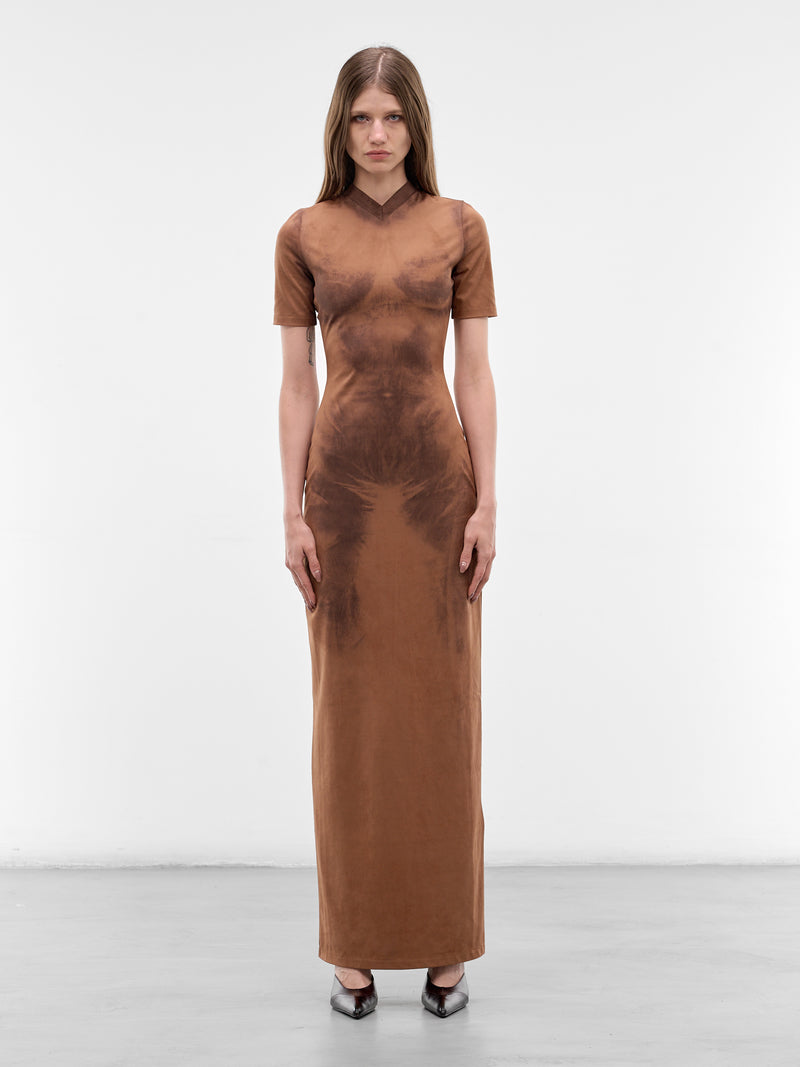 Brown Trompe L'oeil Suede Dress (RW-WN-DRES000024-COGNAC-BROWN)