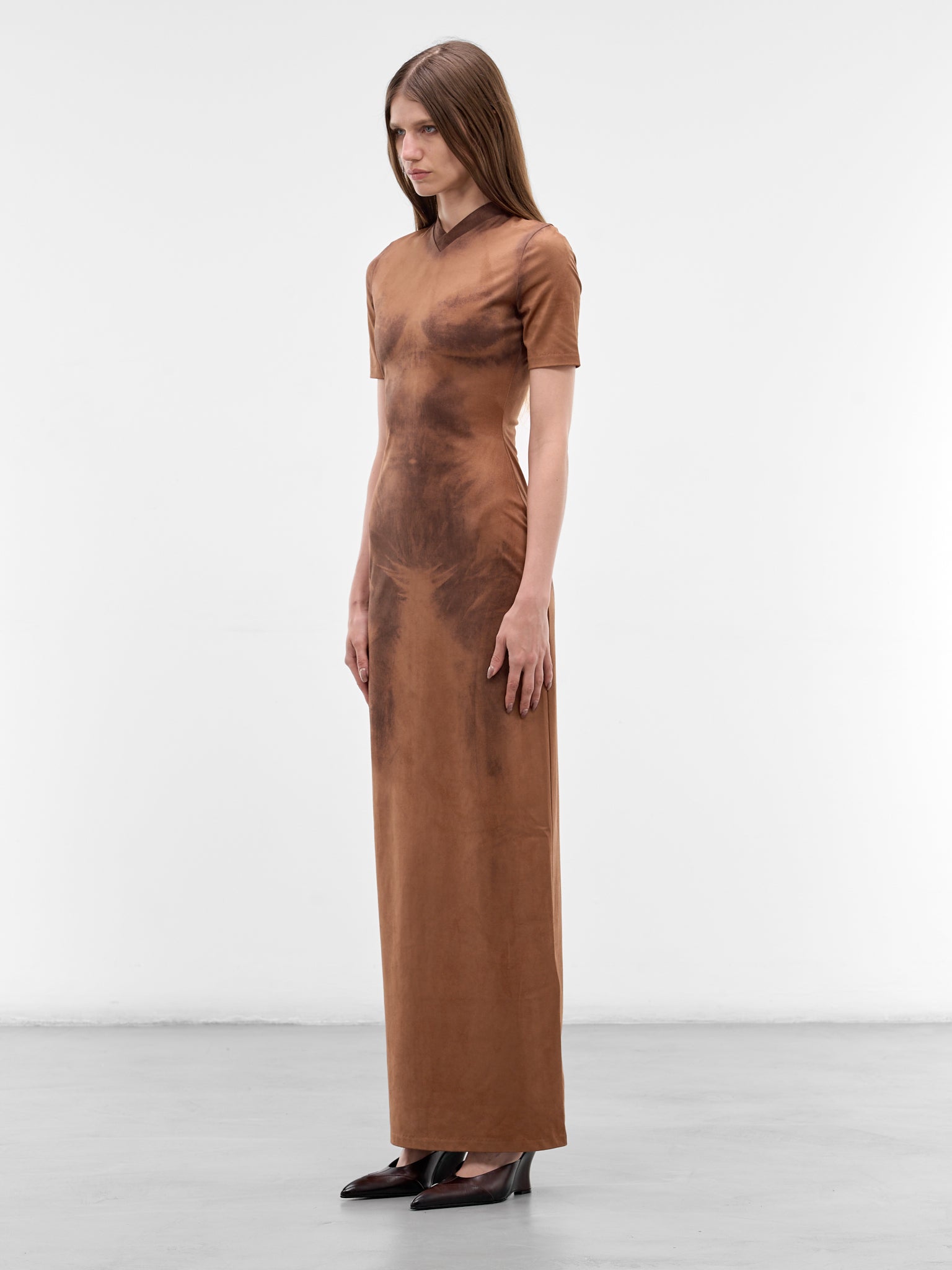 Brown Trompe L'oeil Suede Dress (RW-WN-DRES000024-COGNAC-BROWN)