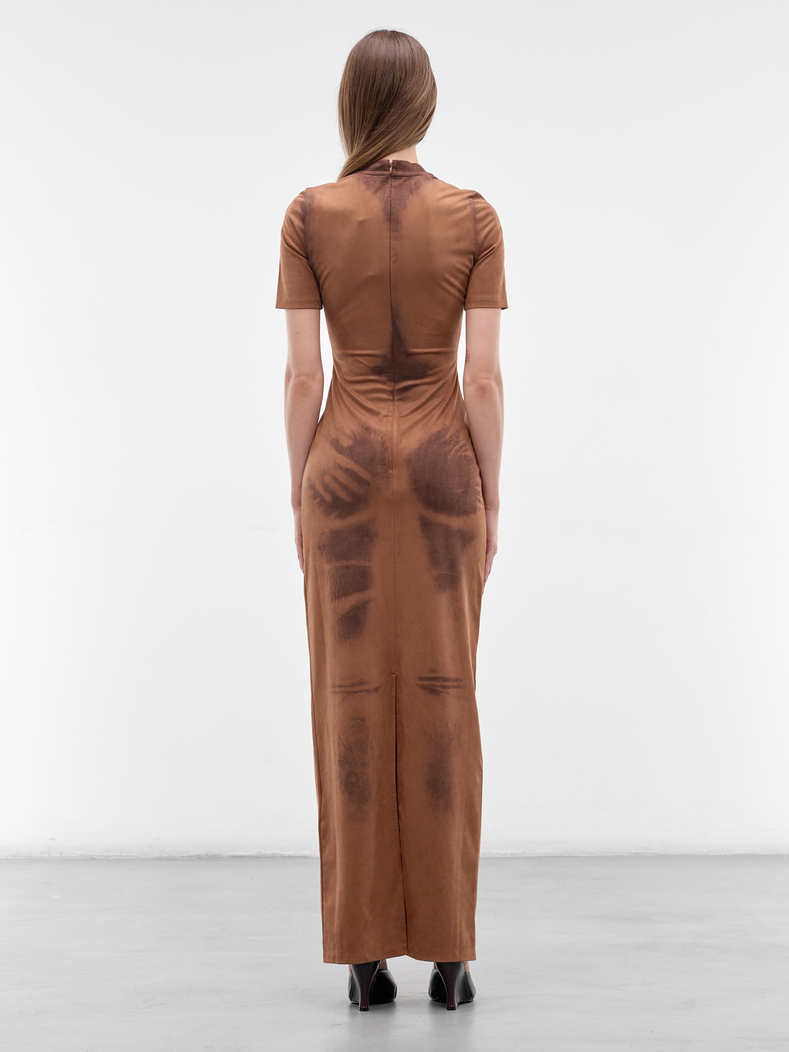 Brown Trompe L'oeil Suede Dress (RW-WN-DRES000024-COGNAC-BROWN)