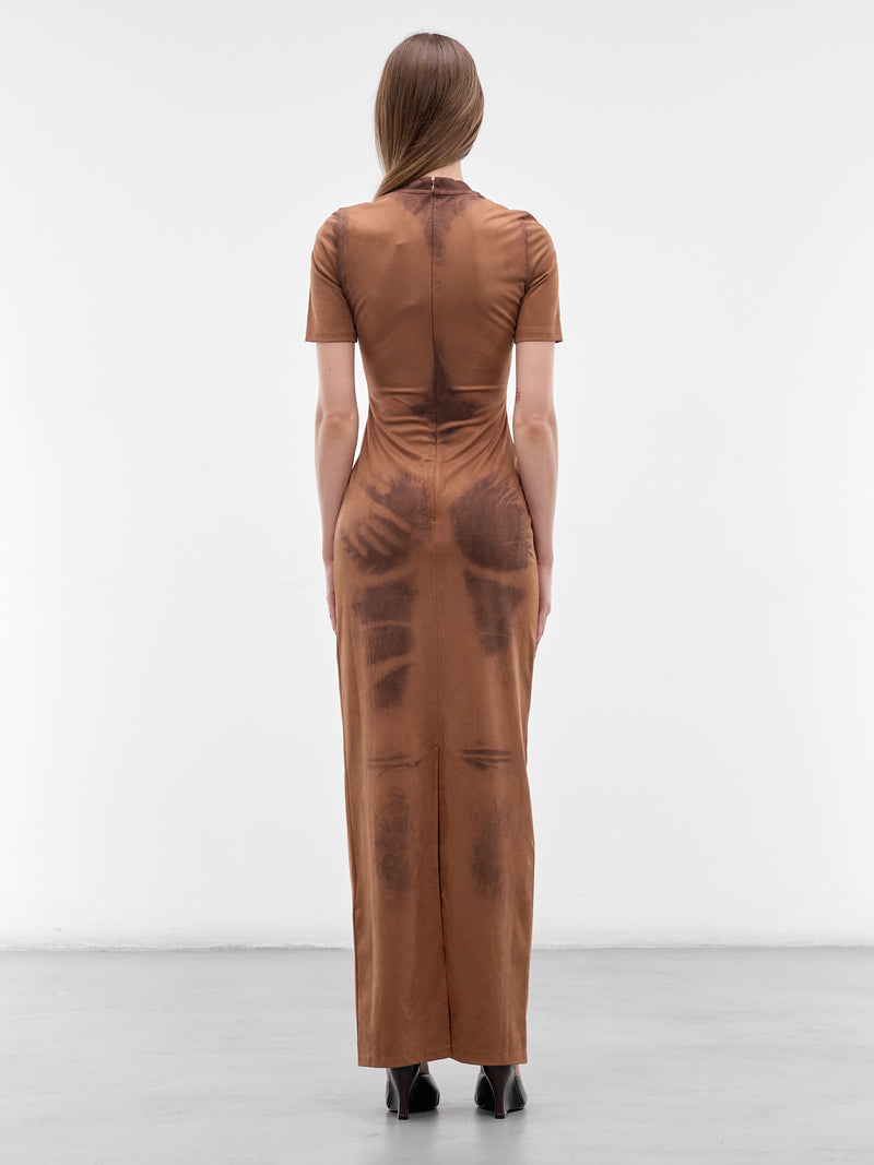 Brown Trompe L'oeil Suede Dress (RW-WN-DRES000024-COGNAC-BROWN)
