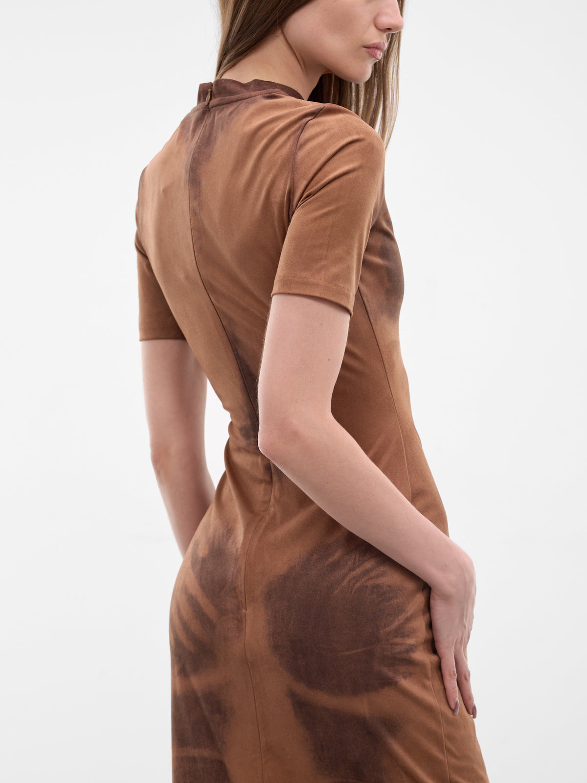 Brown Trompe L'oeil Suede Dress (RW-WN-DRES000024-COGNAC-BROWN)