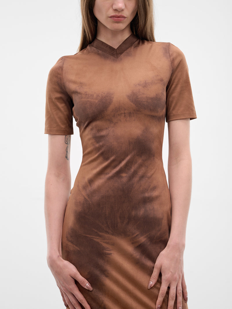 Brown Trompe L'oeil Suede Dress (RW-WN-DRES000024-COGNAC-BROWN)