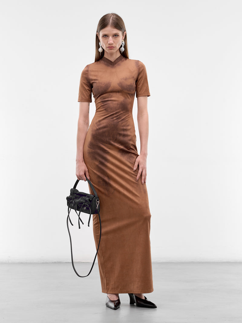 Brown Trompe L'oeil Suede Dress (RW-WN-DRES000024-COGNAC-BROWN)