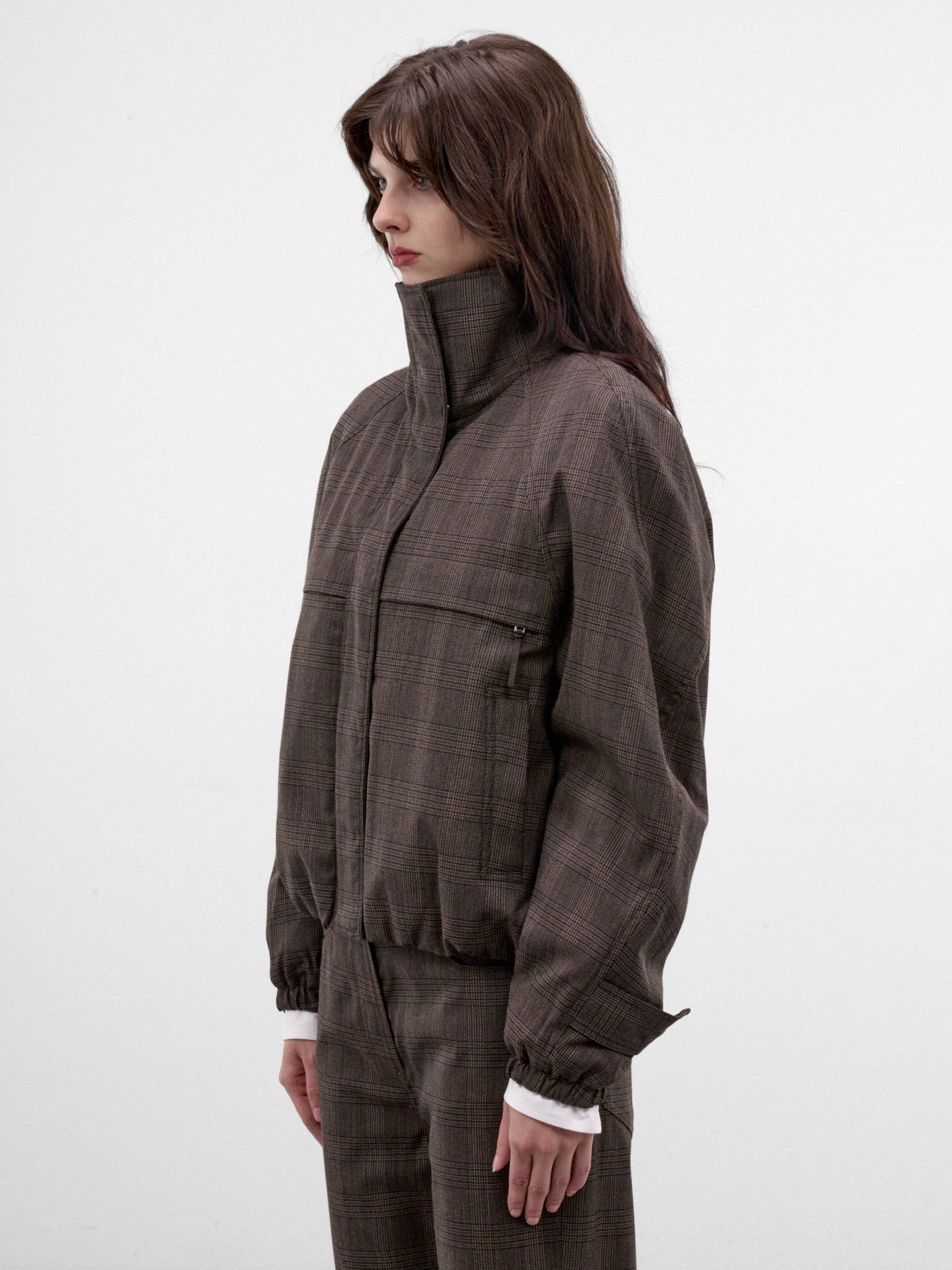 Brown Checked Wool Zip Jacket (RW-WN-OUTW000075-BROWN-BLACK)