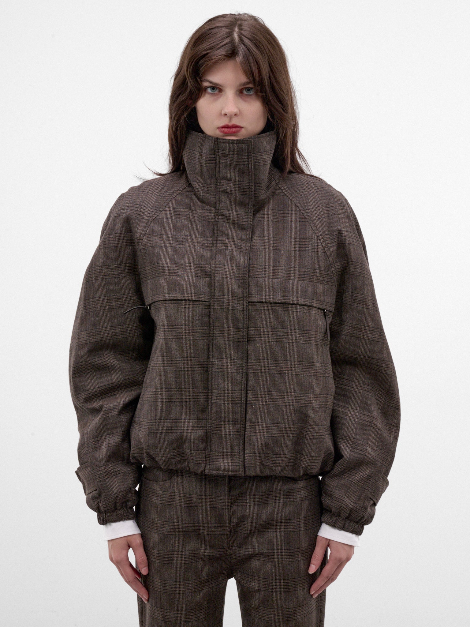 Brown Checked Wool Zip Jacket (RW-WN-OUTW000075-BROWN-BLACK)