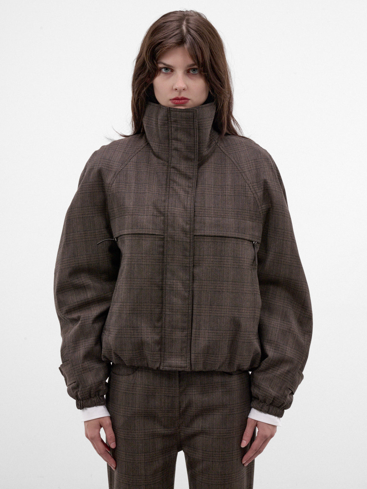 Brown Checked Wool Zip Jacket (RW-WN-OUTW000075-BROWN-BLACK)