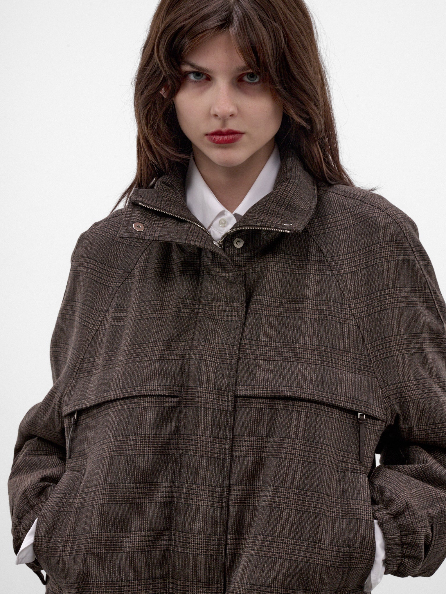 Brown Checked Wool Zip Jacket (RW-WN-OUTW000075-BROWN-BLACK)