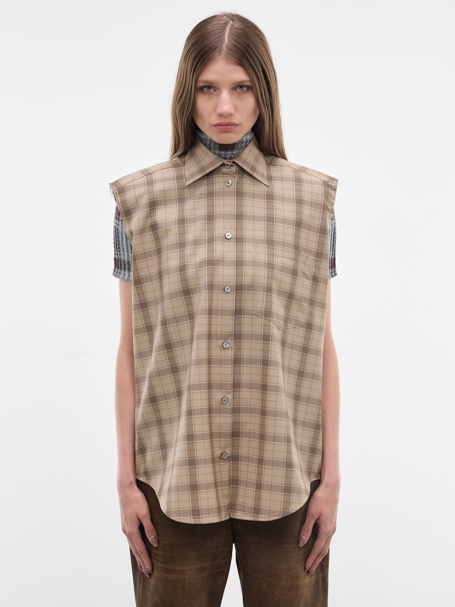 Beige Check Button-Up Vest (RW-WN-SHIR000023-BEIGE-MULTI)