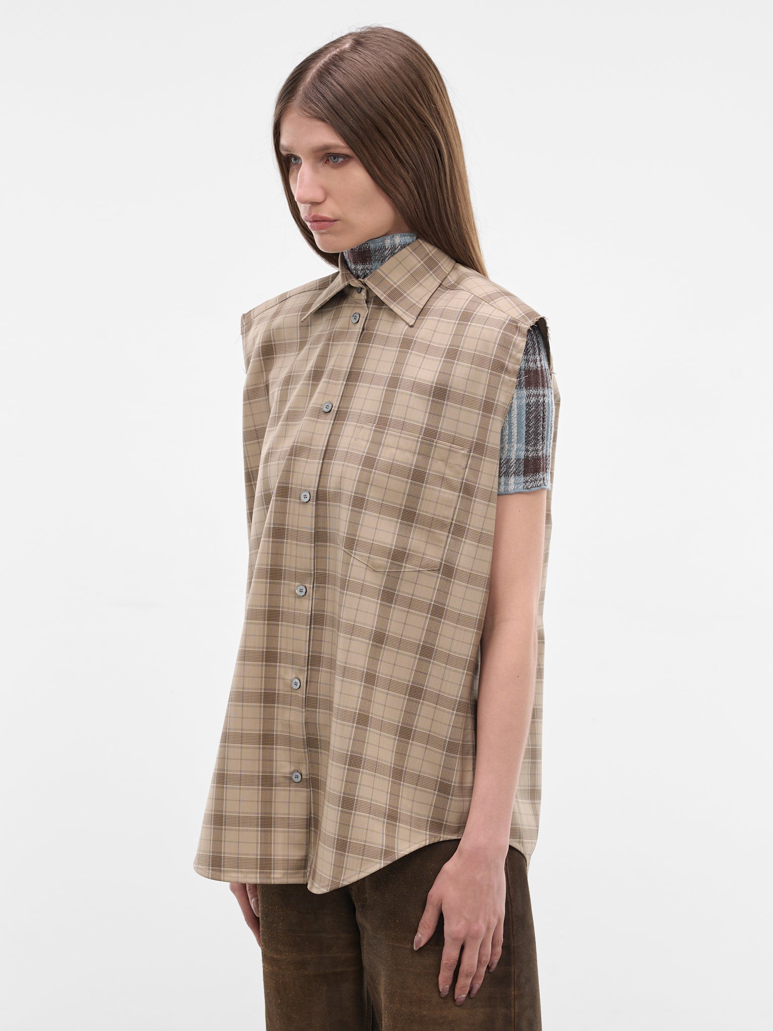 Beige Check Button-Up Vest (RW-WN-SHIR000023-BEIGE-MULTI)