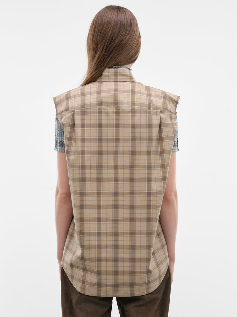 Beige Check Button-Up Vest (RW-WN-SHIR000023-BEIGE-MULTI)
