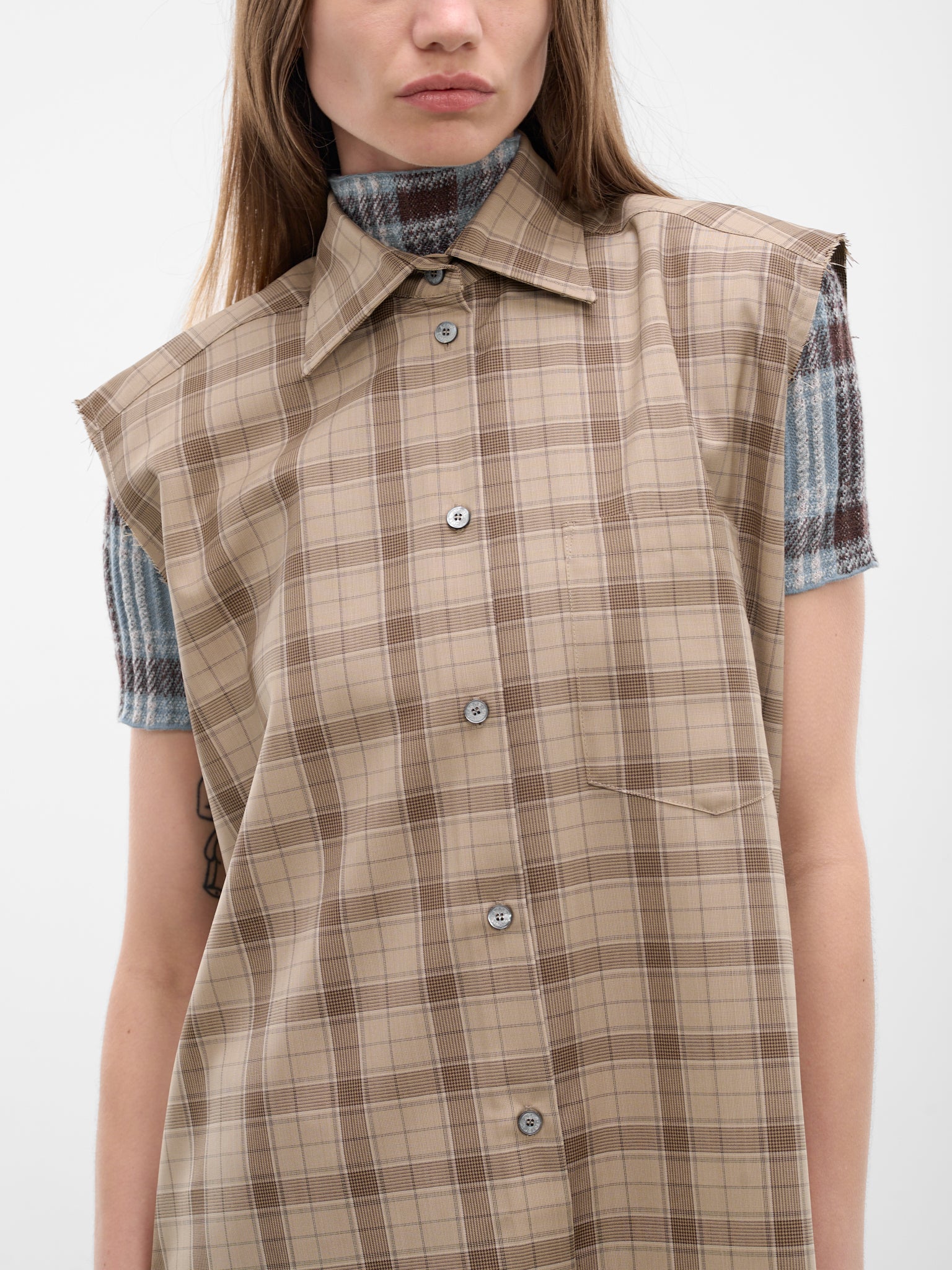 Beige Check Button-Up Vest (RW-WN-SHIR000023-BEIGE-MULTI)