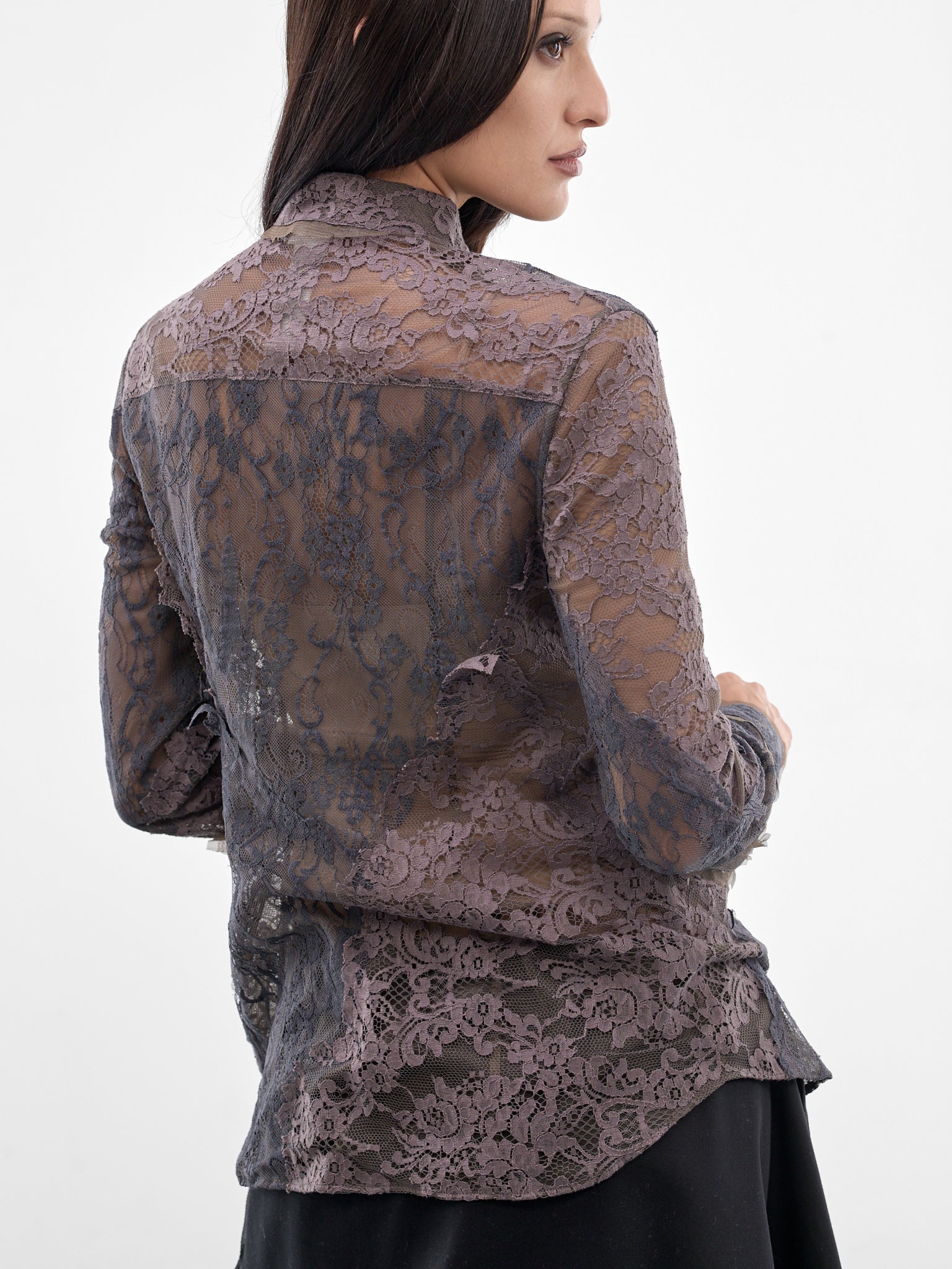 Gray Floral Lace Corset Blouse (RW-WN-SHIR000038-ANTHRACITE-GR)