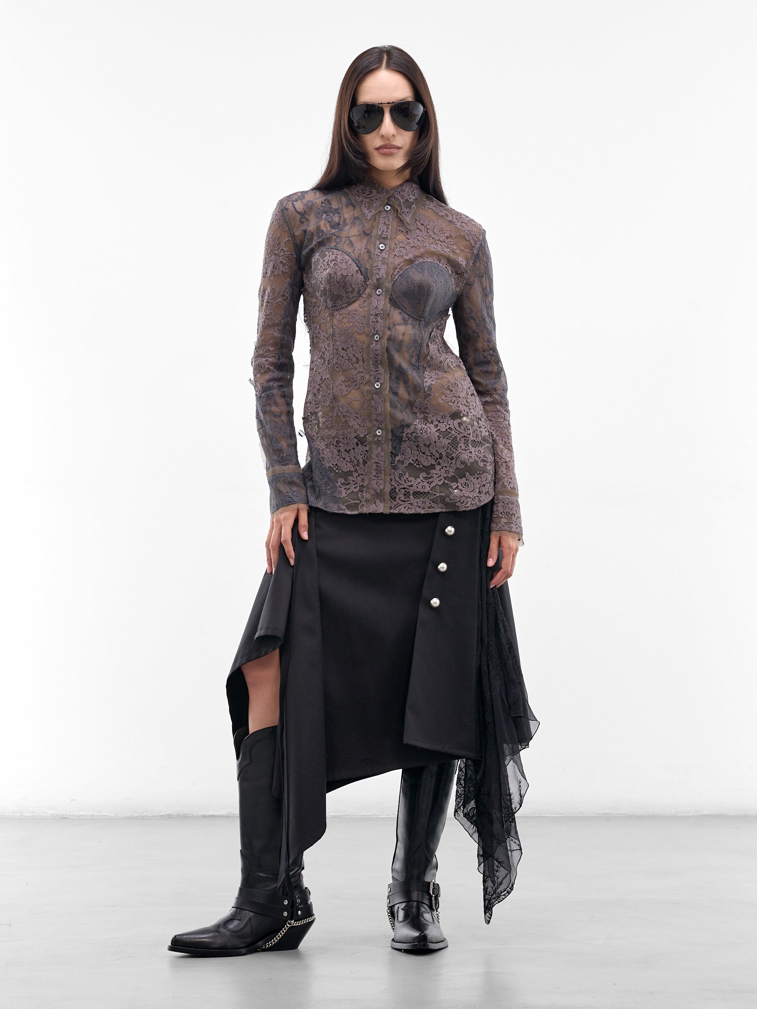 Gray Floral Lace Corset Blouse (RW-WN-SHIR000038-ANTHRACITE-GR)