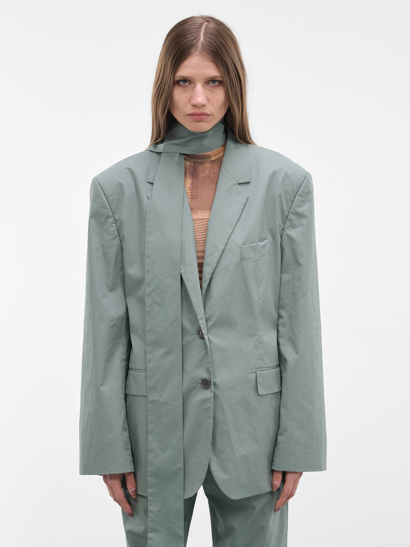Green Scarf Collar Twill Blazer (RW-WN-SUIT000012-EUCALYPTUS-GR)
