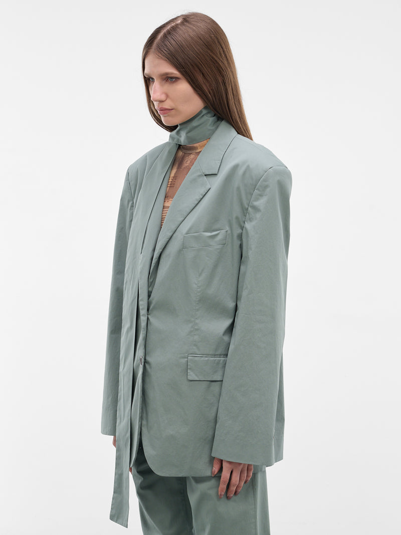 Green Scarf Collar Twill Blazer (RW-WN-SUIT000012-EUCALYPTUS-GR)