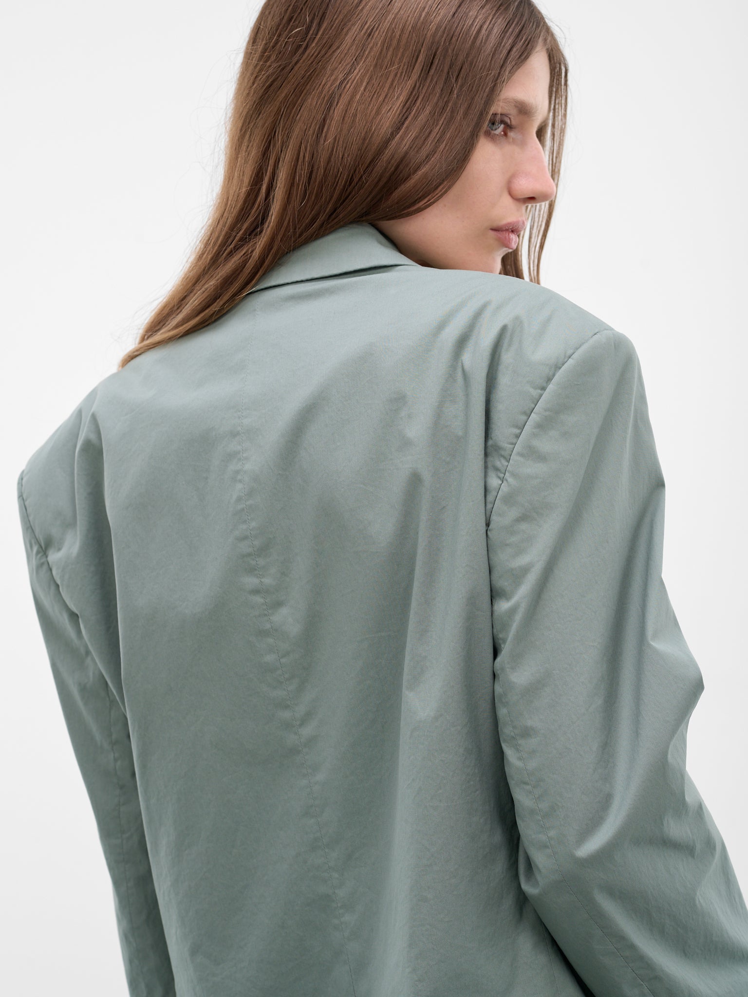 Green Scarf Collar Twill Blazer (RW-WN-SUIT000012-EUCALYPTUS-GR)