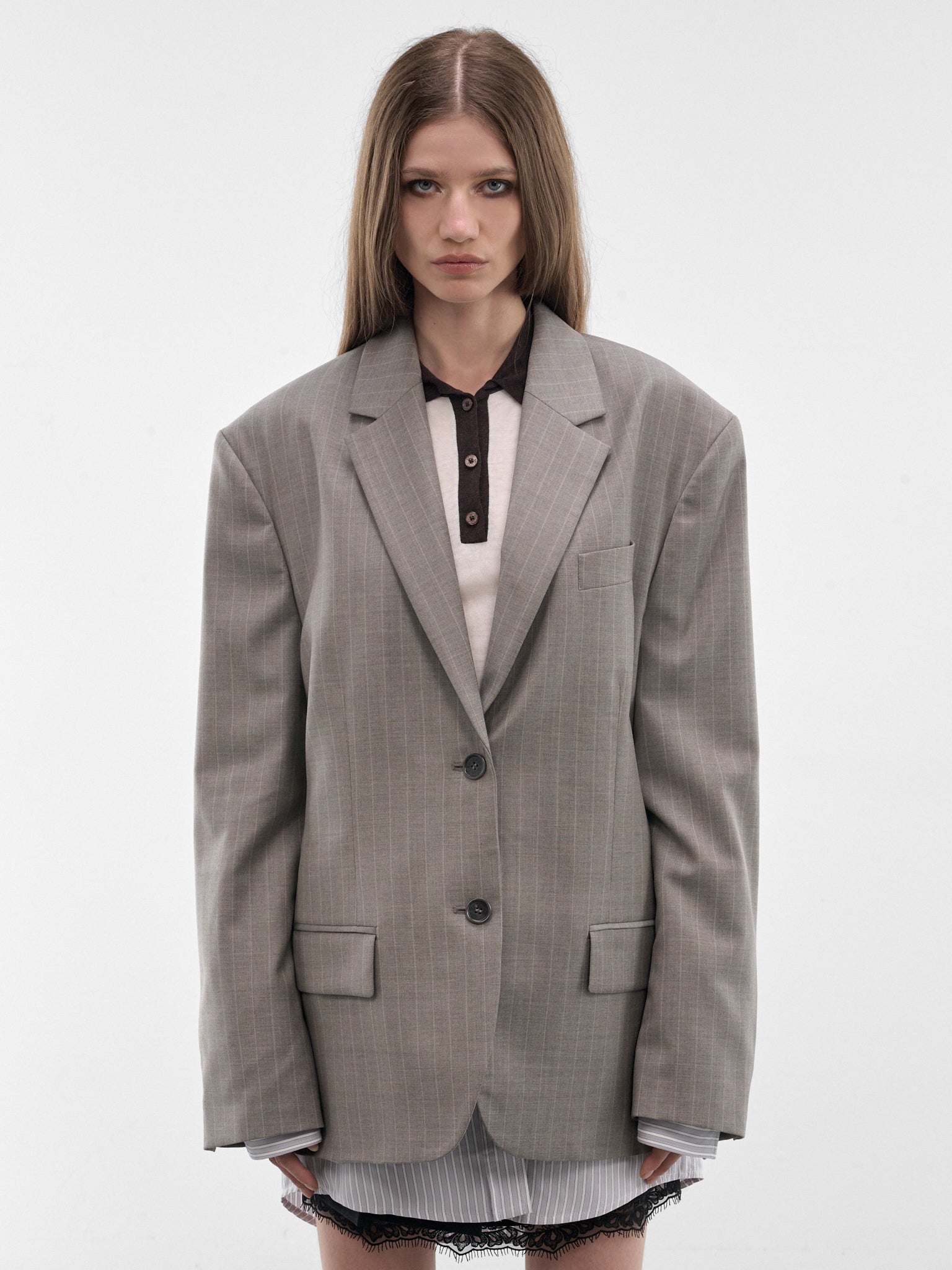 Pinstripe Wool Oversized Blazer (RW-WN-SUIT000054-WARM-GREY)