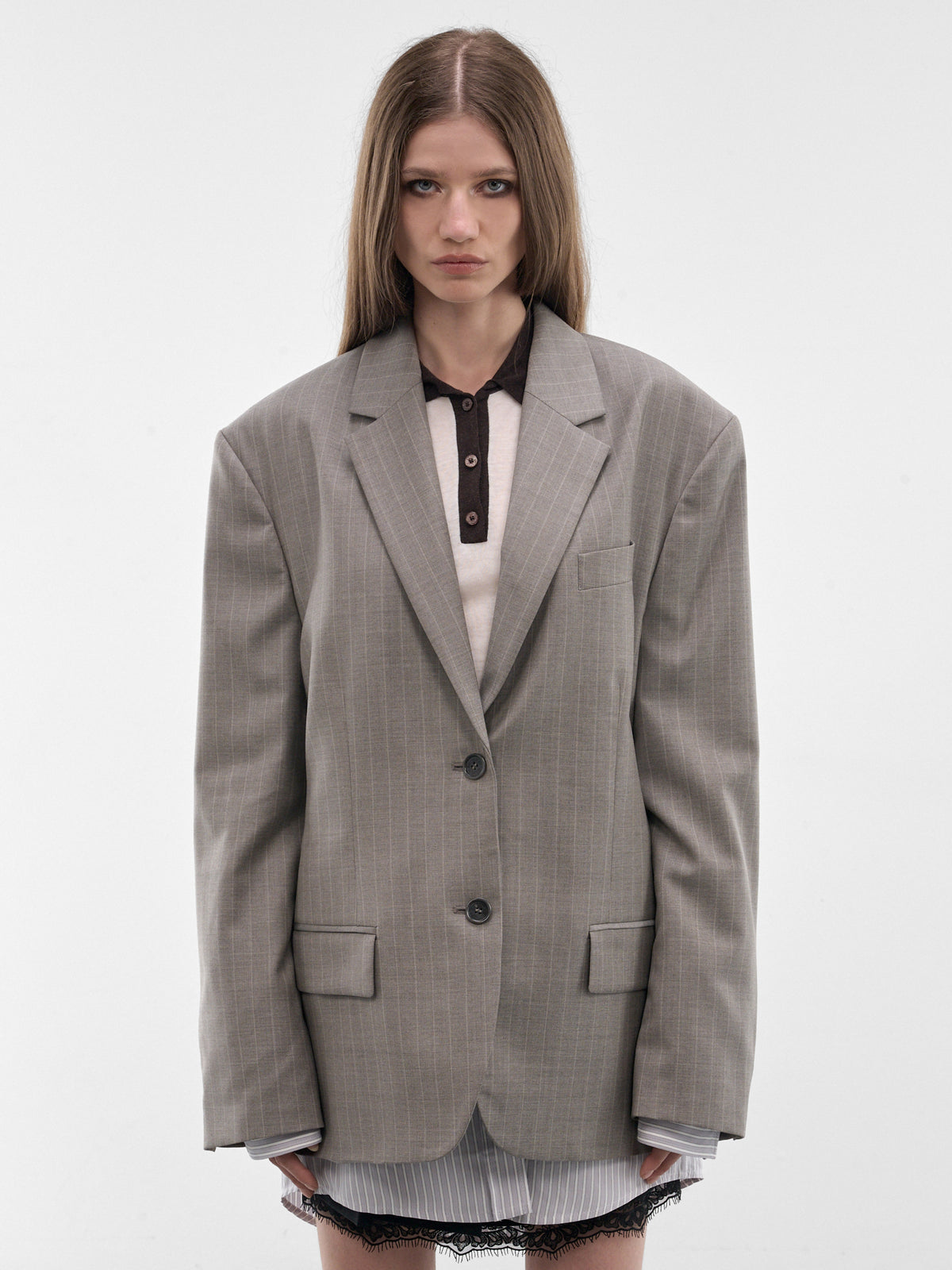 Pinstripe Wool Oversized Blazer (RW-WN-SUIT000054-WARM-GREY)
