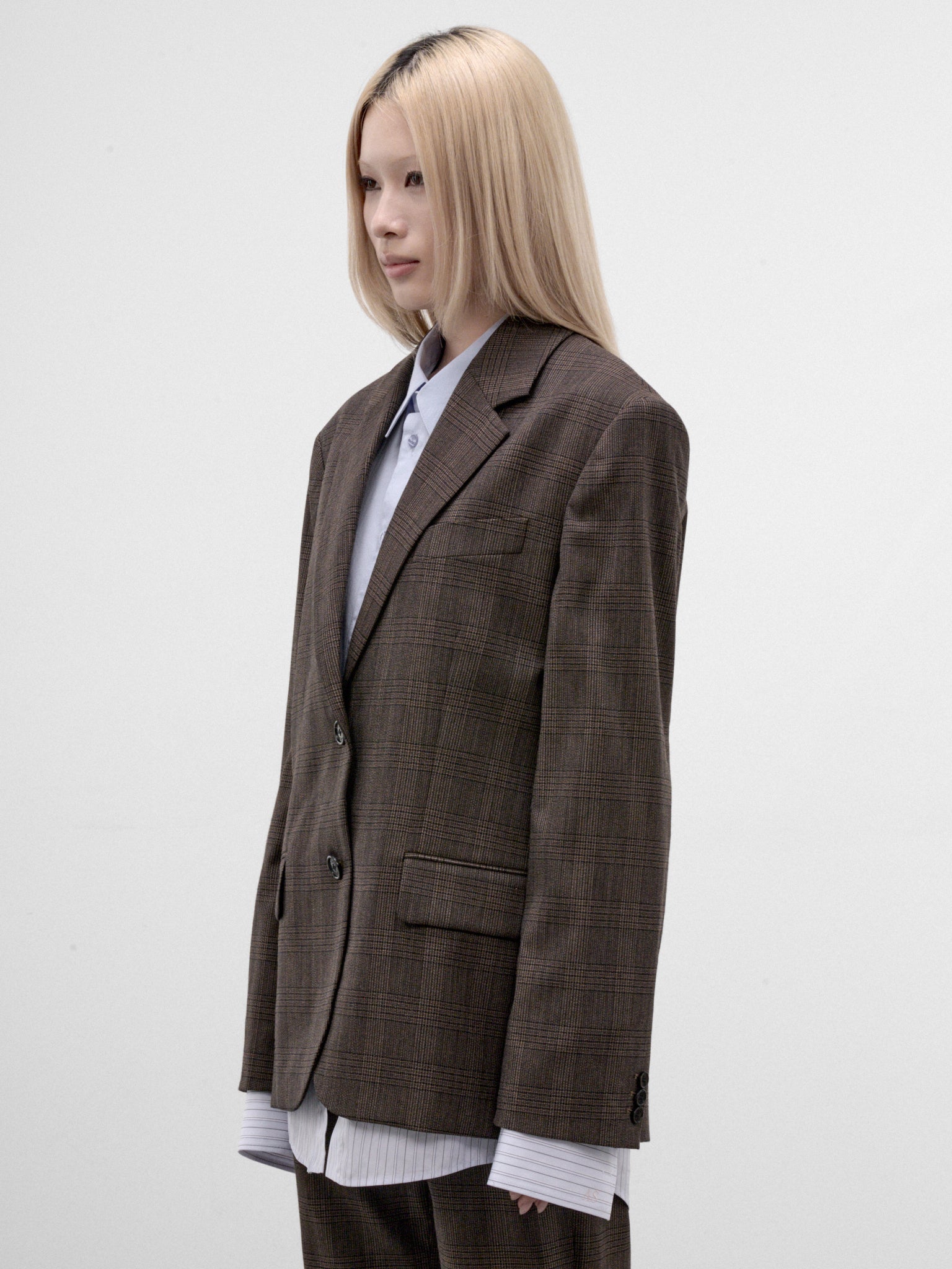 Brown Wool Checked Layered Blazer (RW-WN-SUIT000073-BROWN-BLACK)