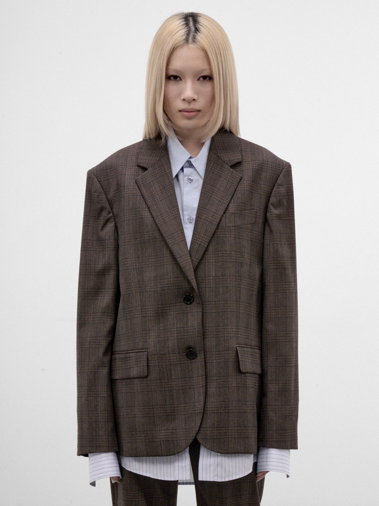 Brown Wool Checked Layered Blazer (RW-WN-SUIT000073-BROWN-BLACK)
