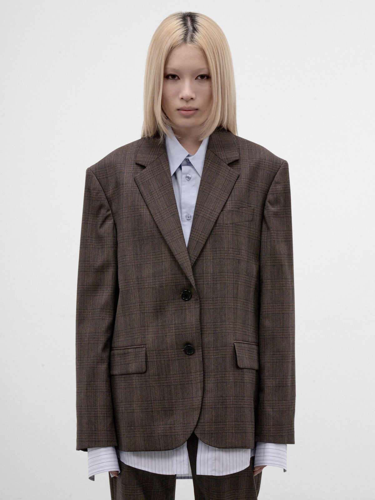 Brown Wool Checked Layered Blazer (RW-WN-SUIT000073-BROWN-BLACK)