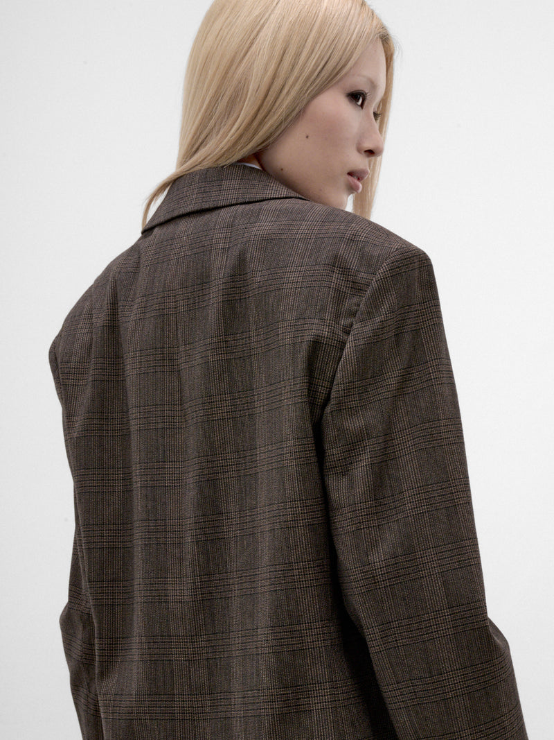 Brown Wool Checked Layered Blazer (RW-WN-SUIT000073-BROWN-BLACK)
