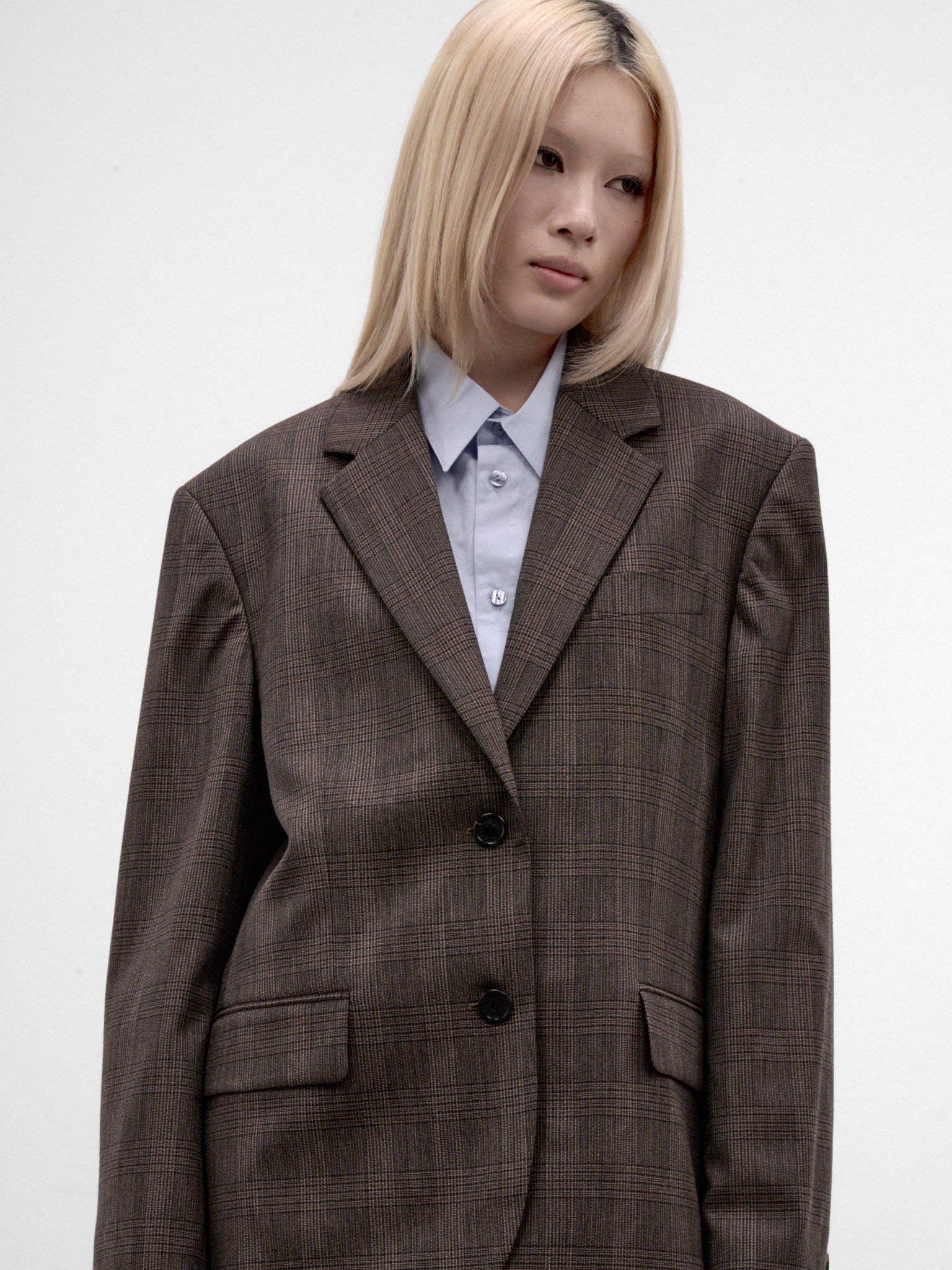 Brown Wool Checked Layered Blazer (RW-WN-SUIT000073-BROWN-BLACK)