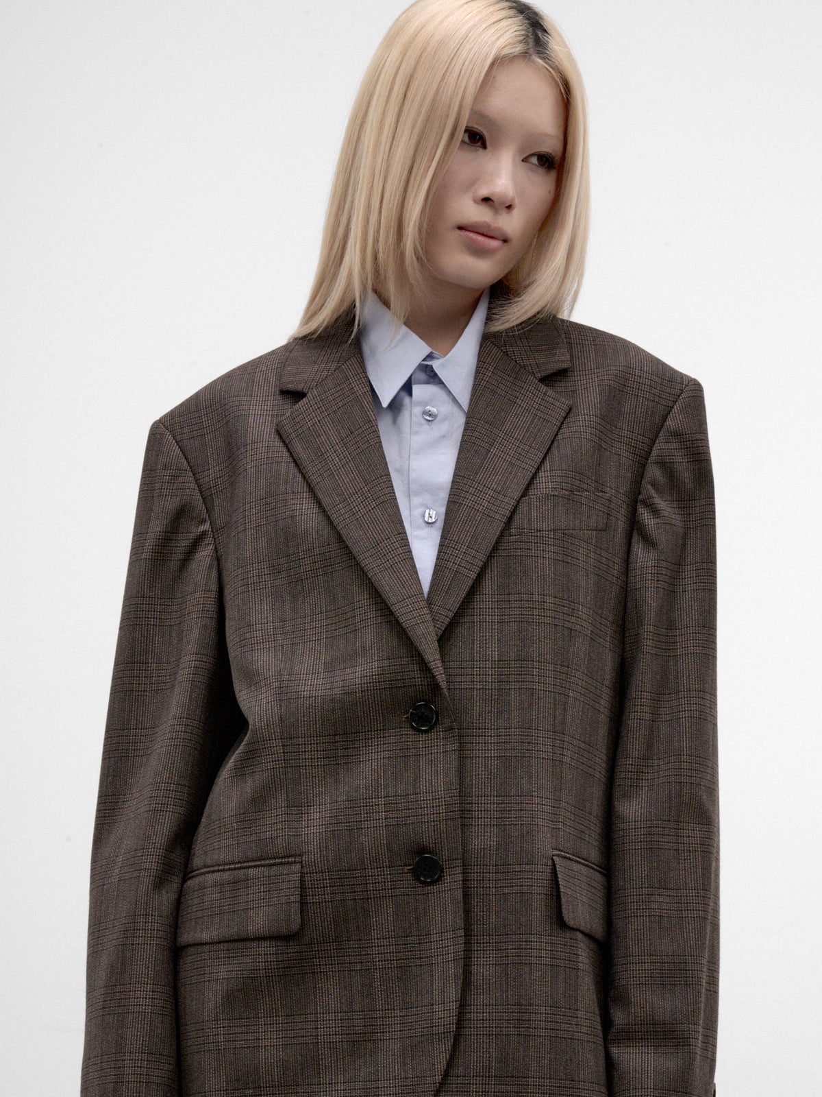 Brown Wool Checked Layered Blazer (RW-WN-SUIT000073-BROWN-BLACK)