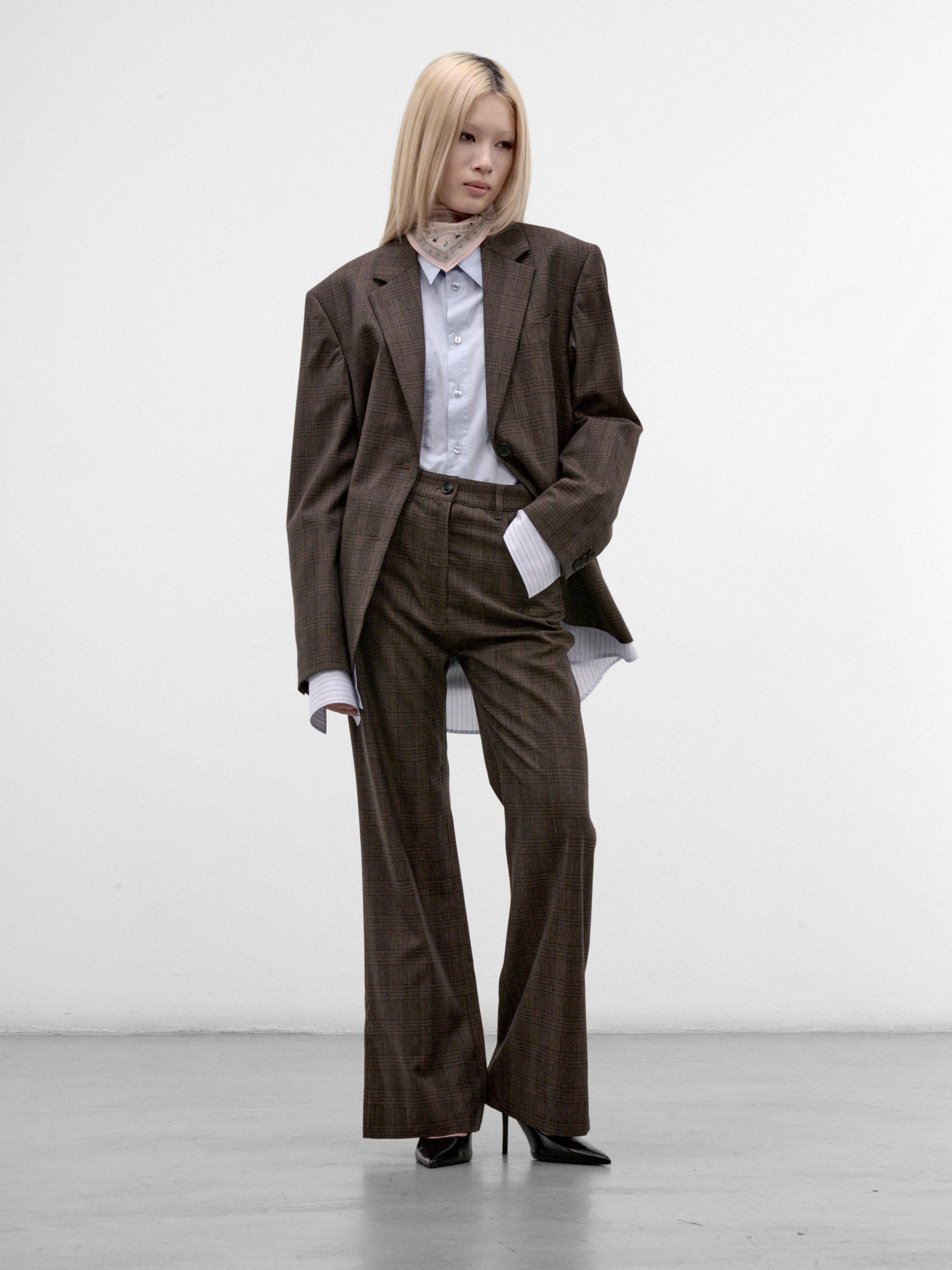 Brown Wool Checked Layered Blazer (RW-WN-SUIT000073-BROWN-BLACK)