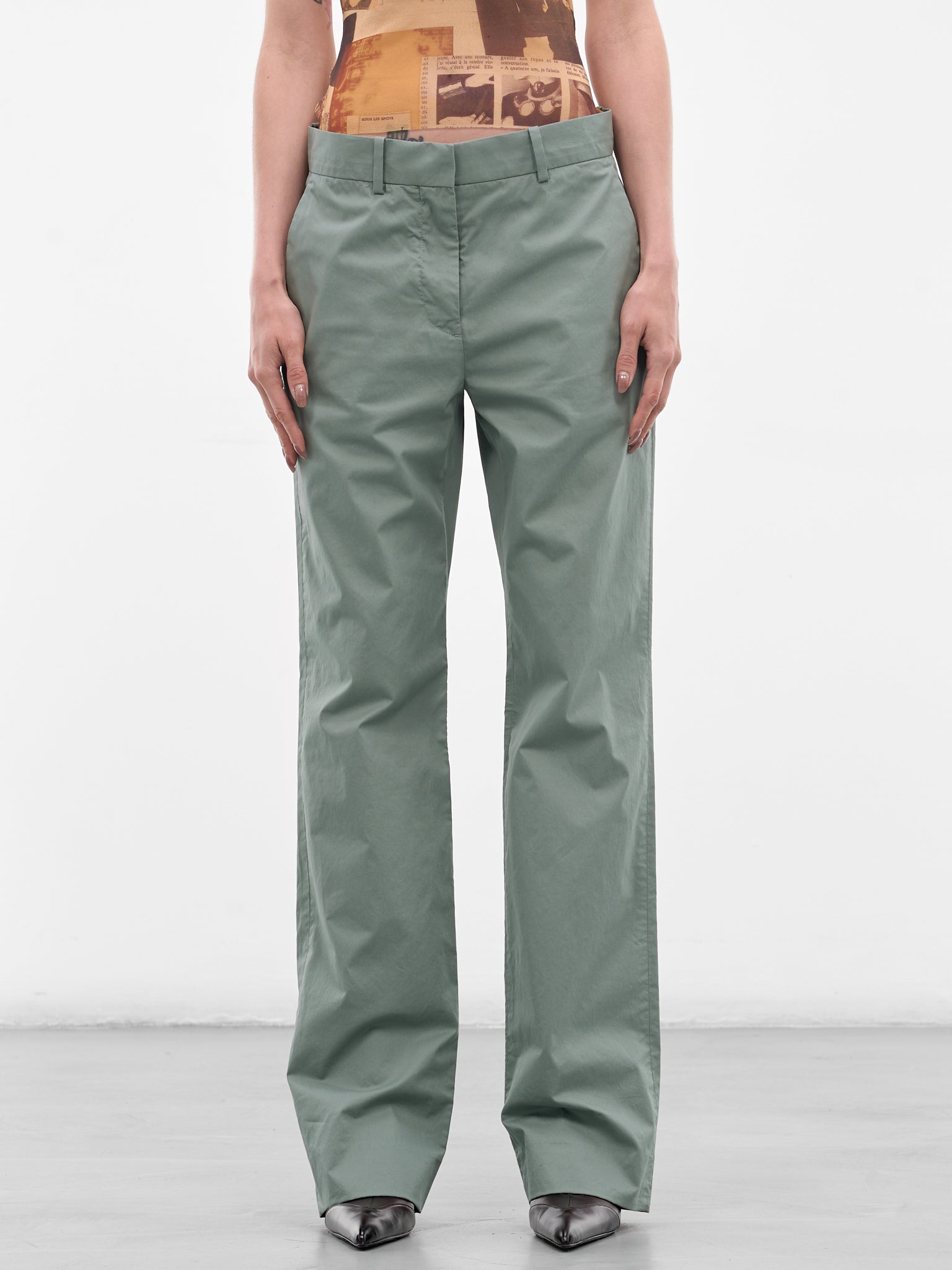 Green Coated Twill Suit Pants (RW-WN-TROU000010-EUCALYPTUS-GR)