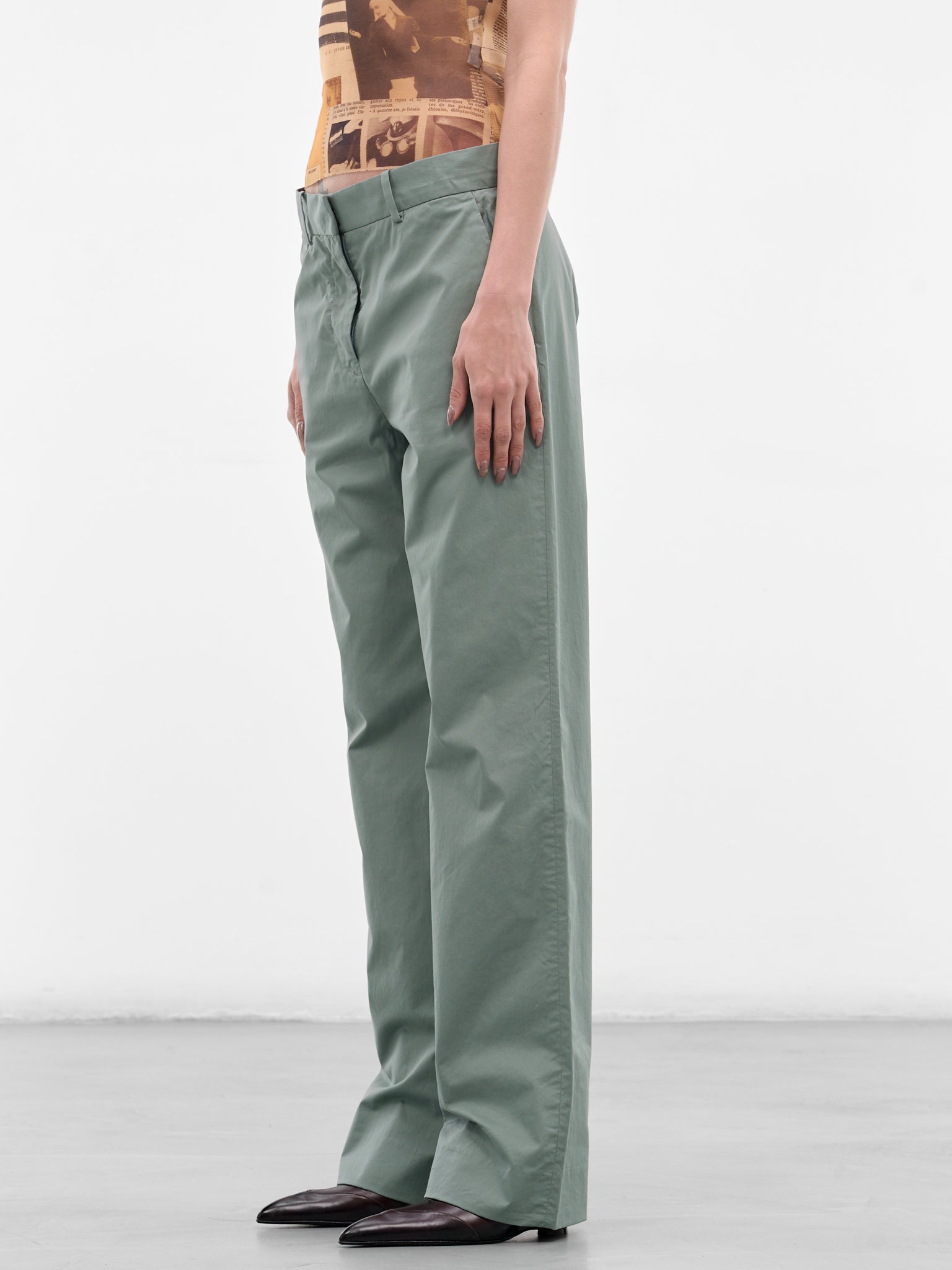 Green Coated Twill Suit Pants (RW-WN-TROU000010-EUCALYPTUS-GR)