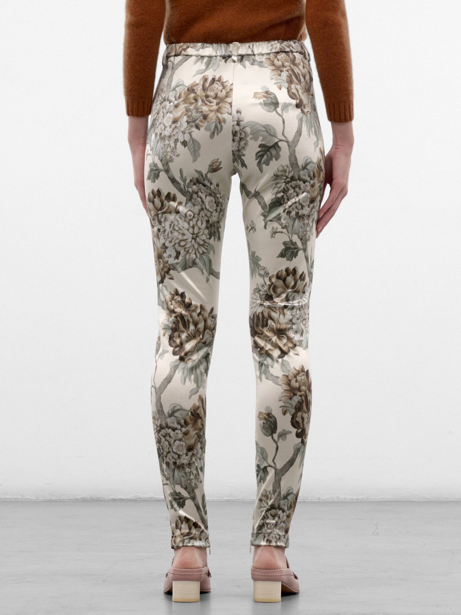 Cream Floral Nylon Leggings (RW-WN-TROU000112-CRAM-BEIGE)