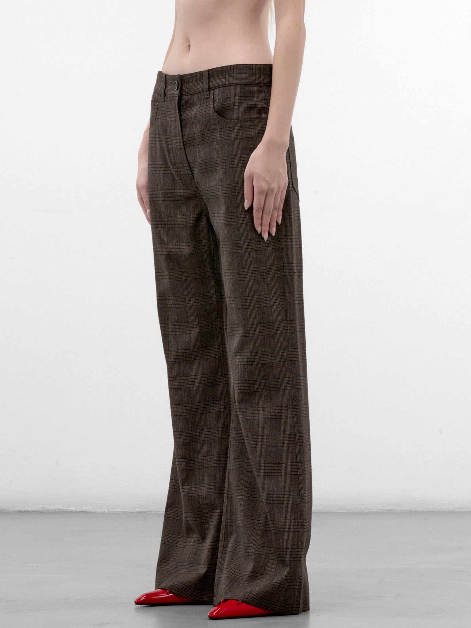 Brown Plaid Wide Trousers (RW-WN-TROU000123-BROWN-BLACK)