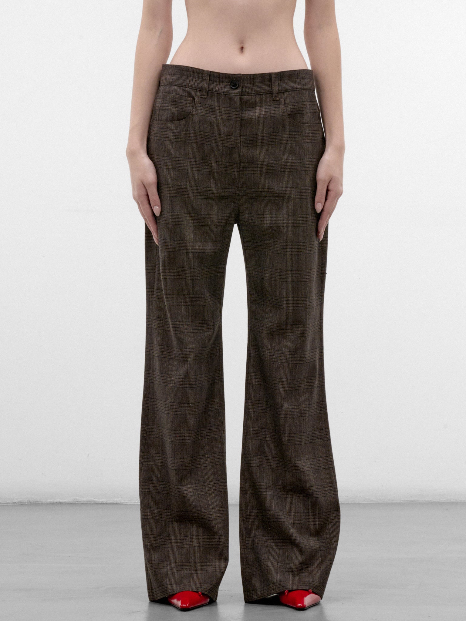 Brown Plaid Wide Trousers (RW-WN-TROU000123-BROWN-BLACK)