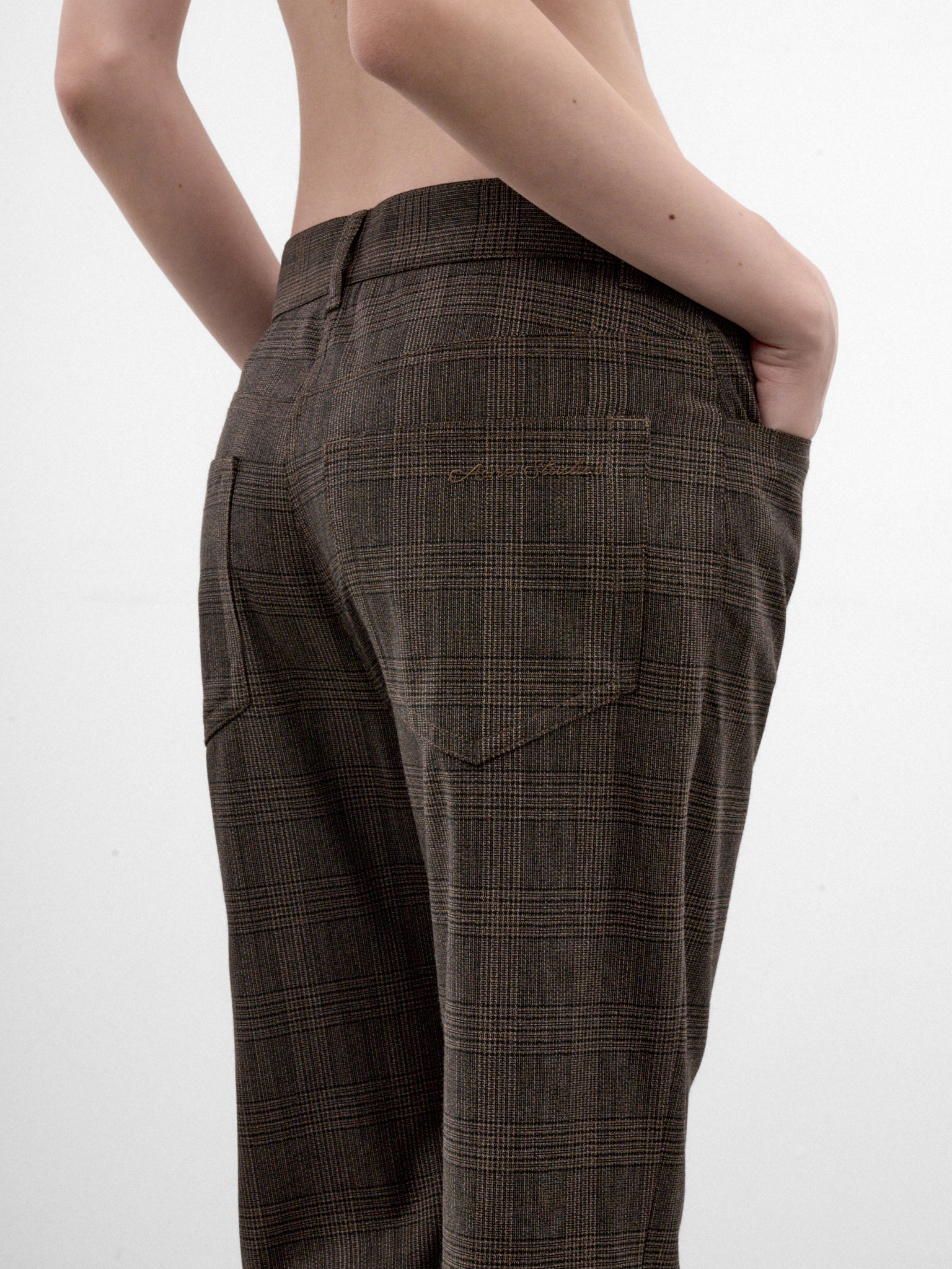Brown Plaid Wide Trousers (RW-WN-TROU000123-BROWN-BLACK)