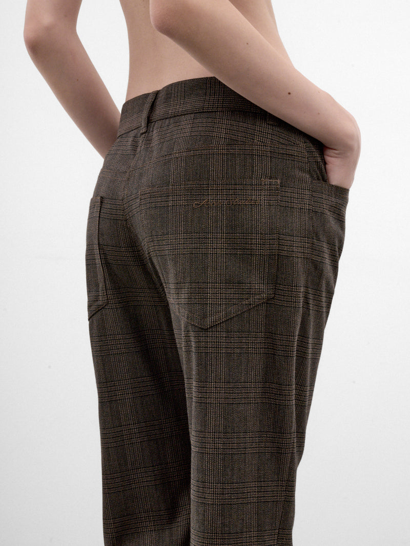 Brown Plaid Wide Trousers (RW-WN-TROU000123-BROWN-BLACK)