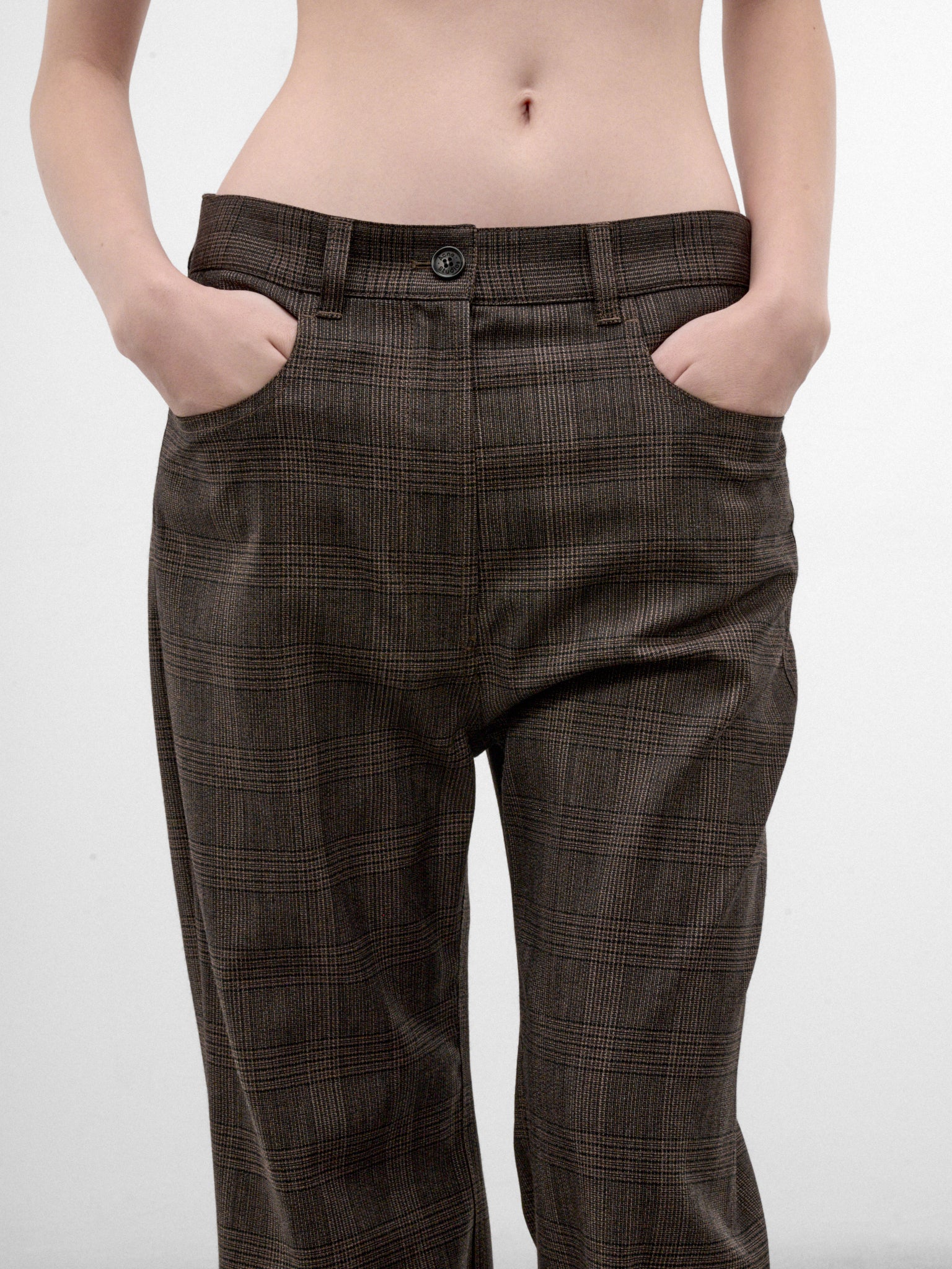 Brown Plaid Wide Trousers (RW-WN-TROU000123-BROWN-BLACK)