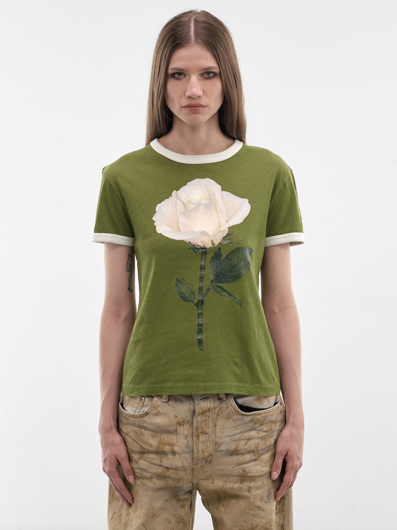 Cotton-Hemp Rose Graphic Tee (RW-WN-TSHI000014-GREEN-WHITE)