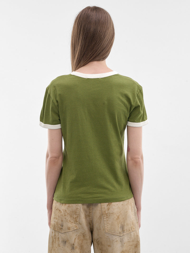 Cotton-Hemp Rose Graphic Tee (RW-WN-TSHI000014-GREEN-WHITE)