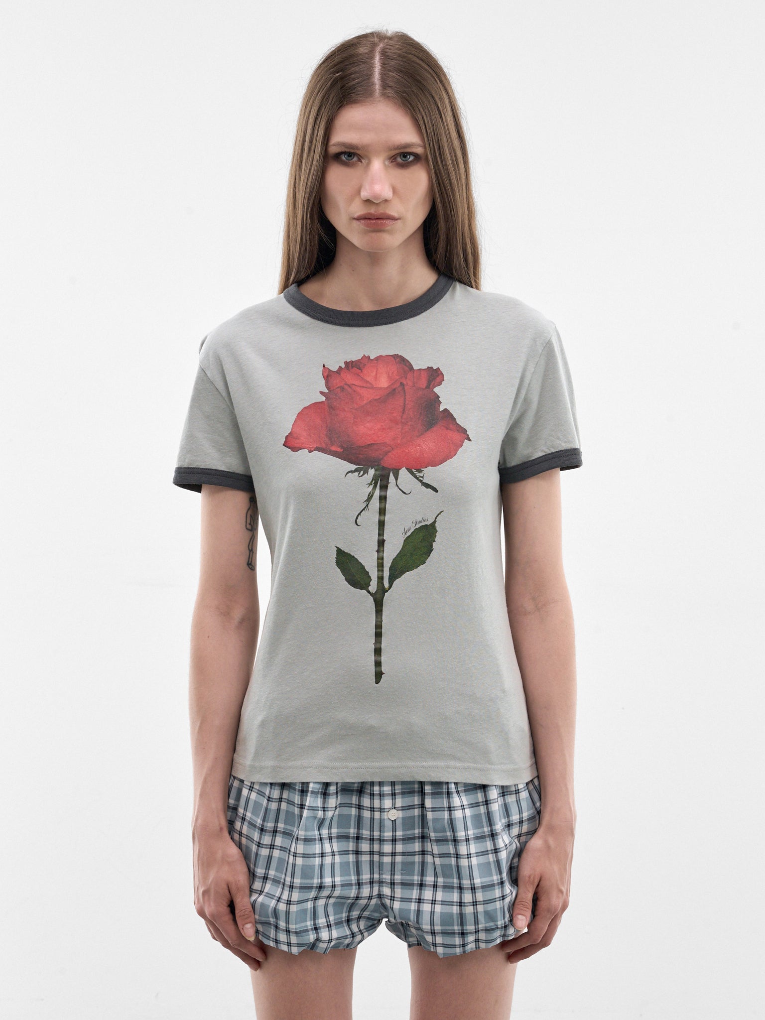 Cotton-Hemp Rose Graphic Tee (RW-WN-TSHI000014-GREY-RED)