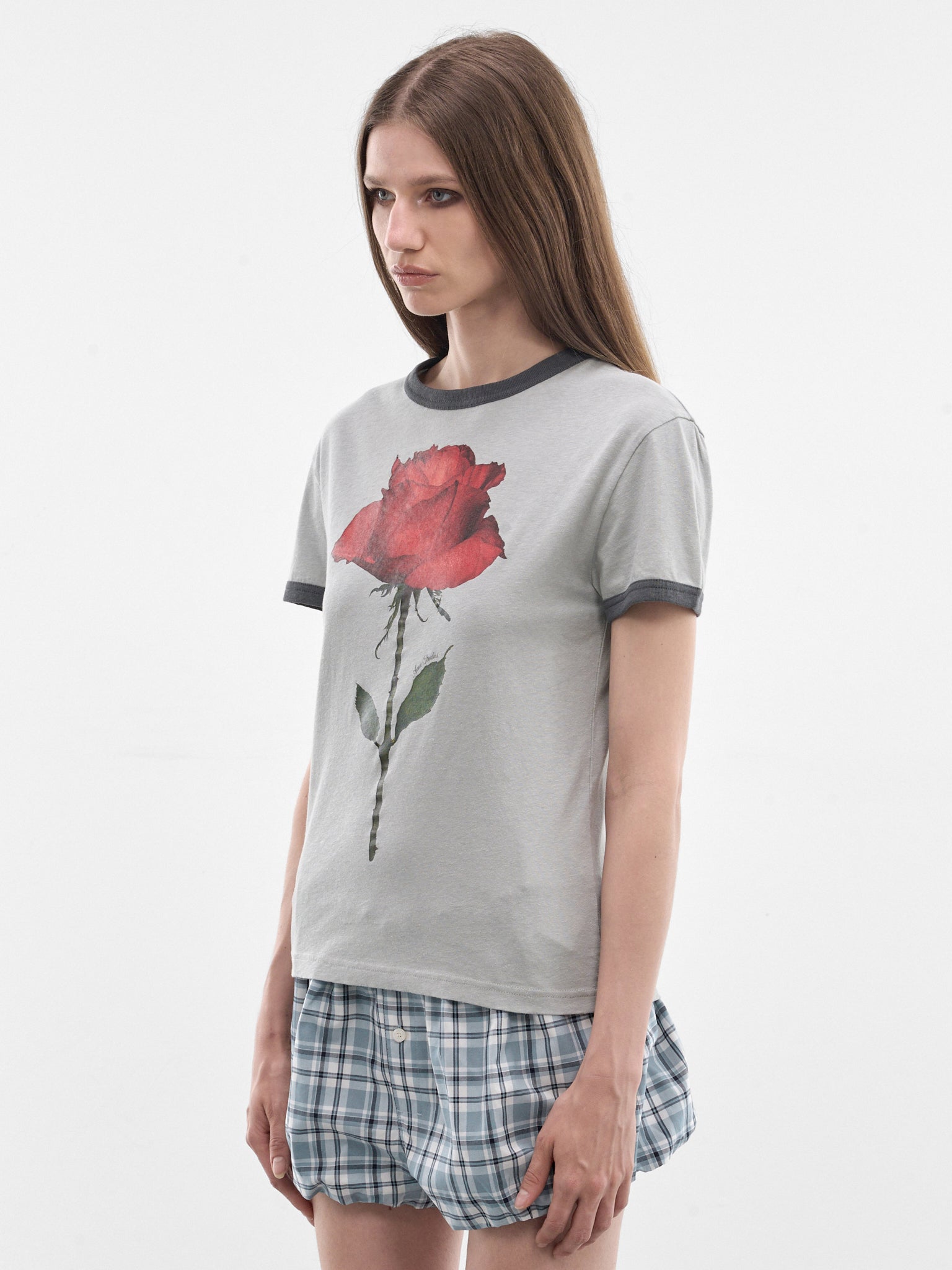 Cotton-Hemp Rose Graphic Tee (RW-WN-TSHI000014-GREY-RED)