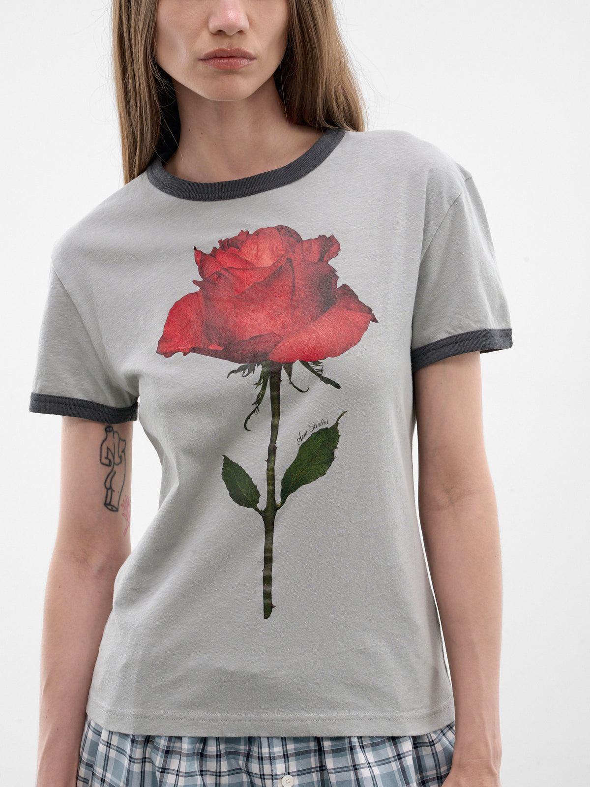 Cotton-Hemp Rose Graphic Tee (RW-WN-TSHI000014-GREY-RED)