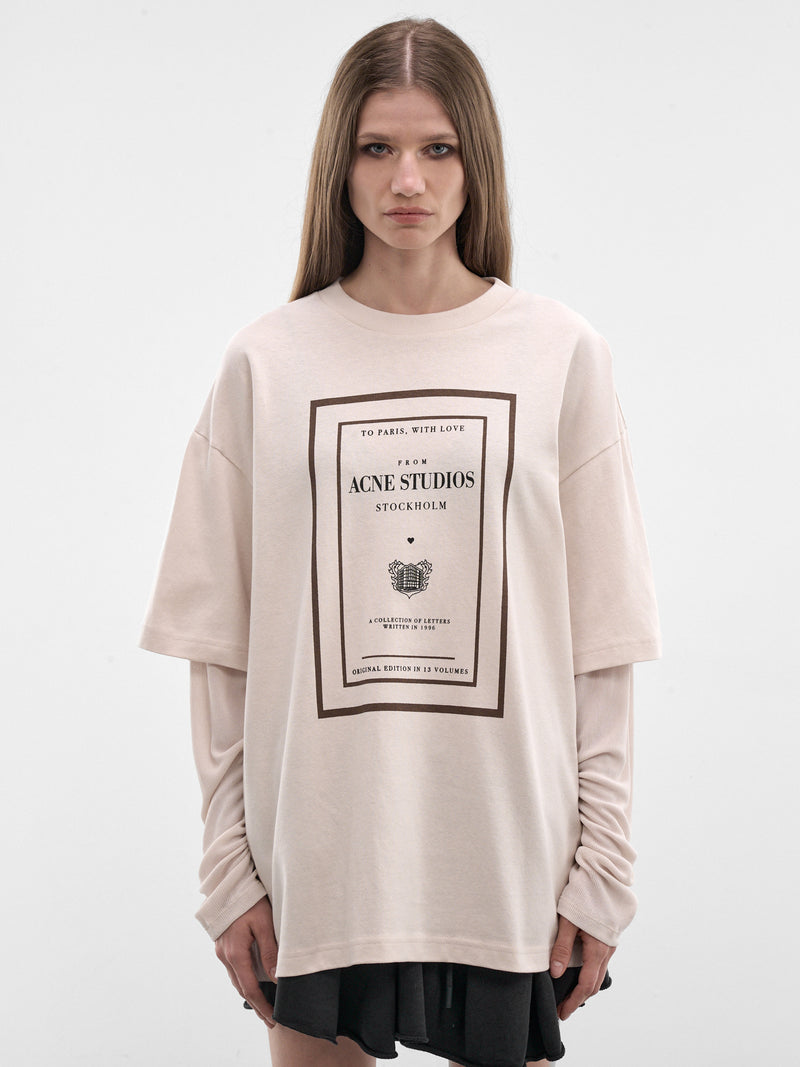 Beige Layered Graphic Long Sleeve (RW-WN-TSHI000023-WARM-BEIGE)