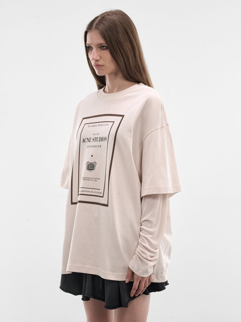 Beige Layered Graphic Long Sleeve (RW-WN-TSHI000023-WARM-BEIGE)